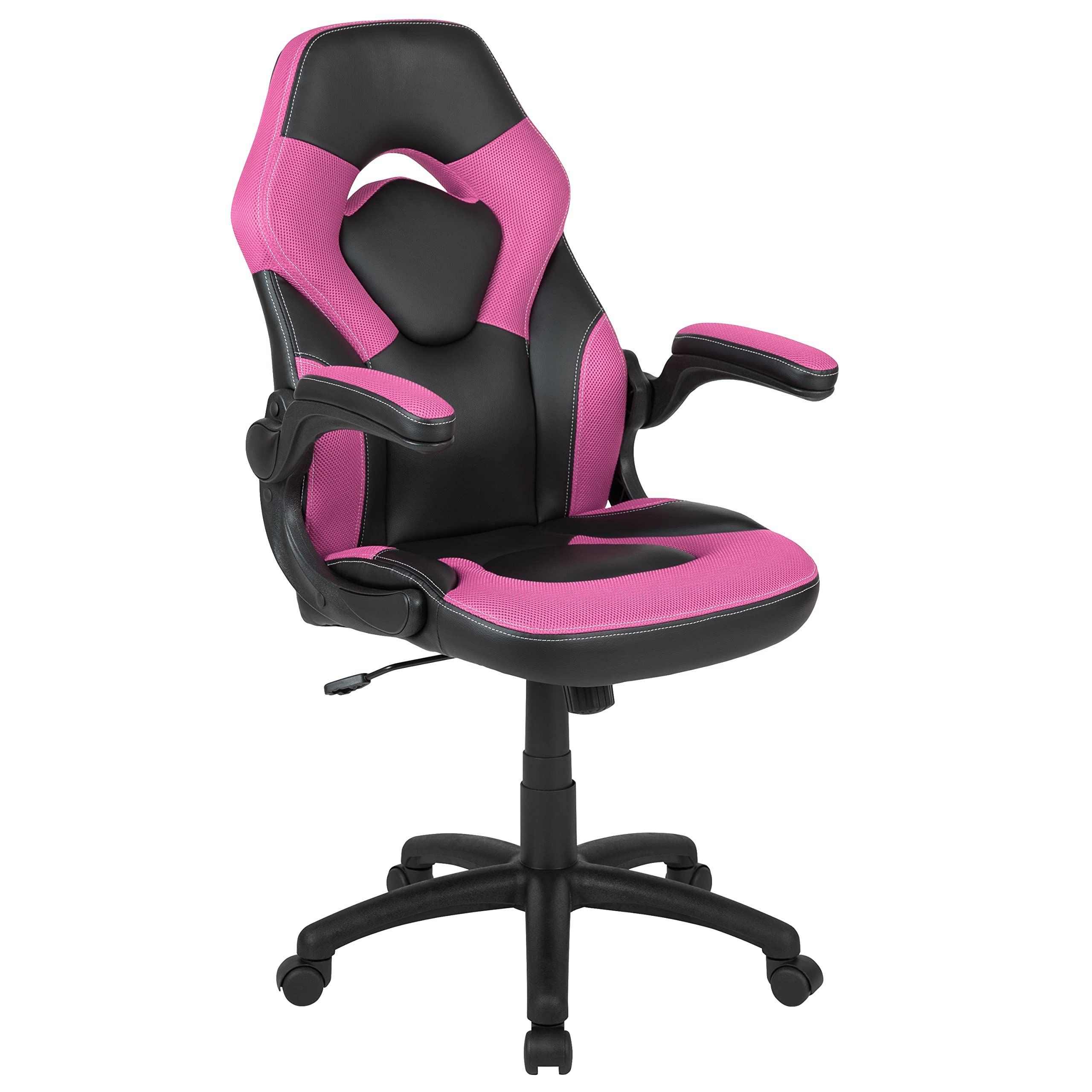Black Pink Gaming Desk Set with Cup Holder & Headphone Hook for PC Setup