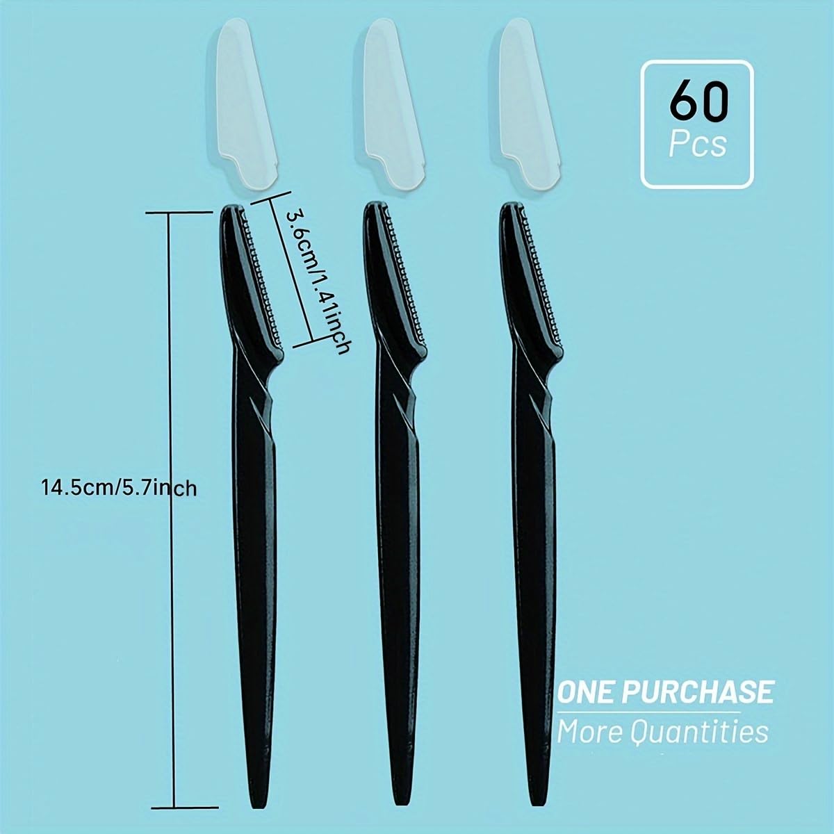 60-Pack Multipurpose Facial Razors for Women & Men - Hypoallergenic Stainless Steel Eyebrow Shaper & Hair Remover for Face, Legs & Body | Unscented with Protective Cover | Perfect for Travel, Grooming & At-Home Hair Removal (Black)