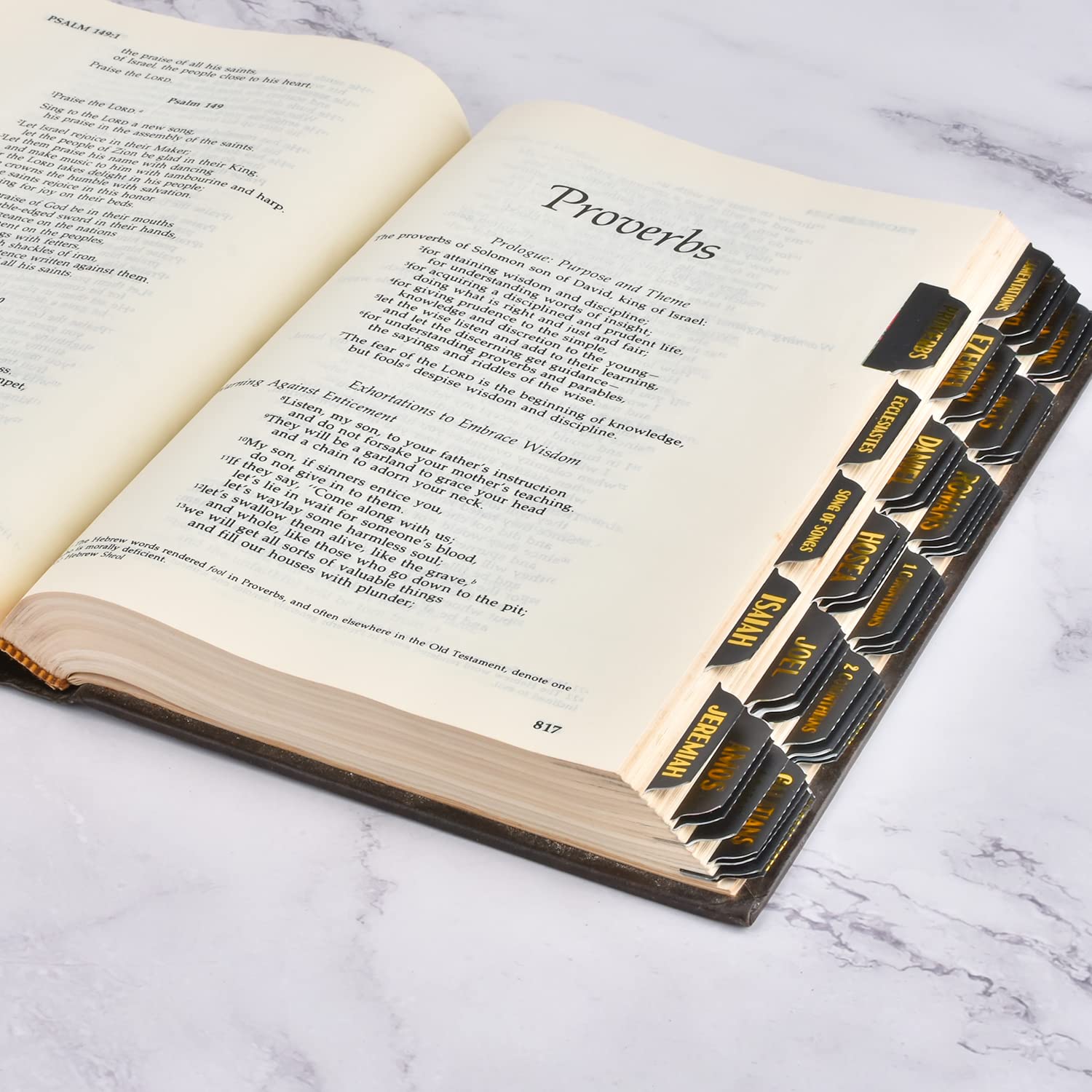 Bible Index Tabs Set - 122 Matte Laminated Floral Design Tabs for Old & New Testament (Black with Gold Foil) | Perfect for Bible Journaling, Scripture Study & Church Gifts