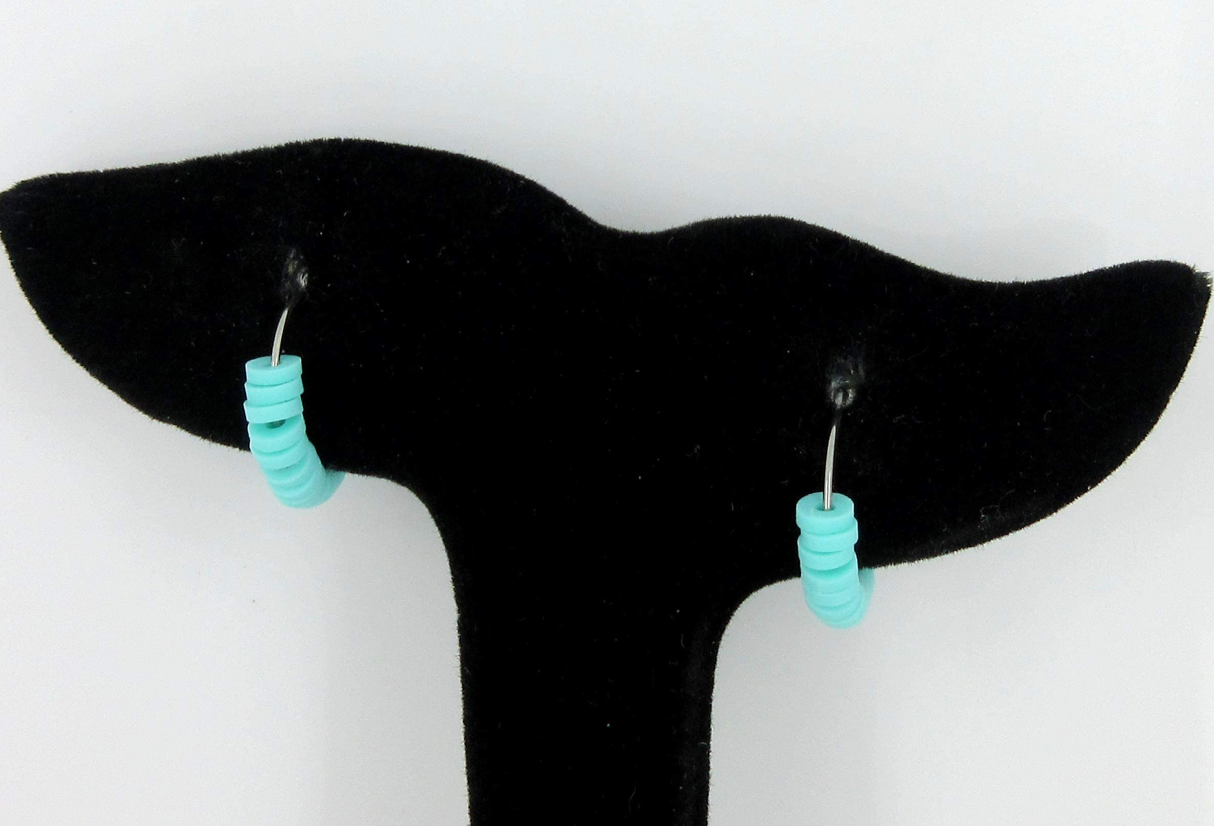 15mm Stainless Steel Polymer Clay Katsuki Bead Hoop Earrings - Aqua Blue Handmade Jewelry for Women, Girls | Perfect for Casual Wear, Parties & Gifts