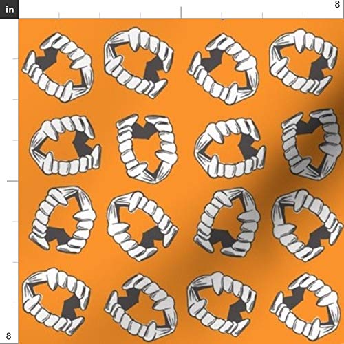 Vampire Teeth Pumpkin Halloween Costume Fabric - Satin Printed Fat Quarter for Sewing, Apparel, Blankets & Home Decor | Perfect for DIY Costumes, Quilting & Seasonal Decorations