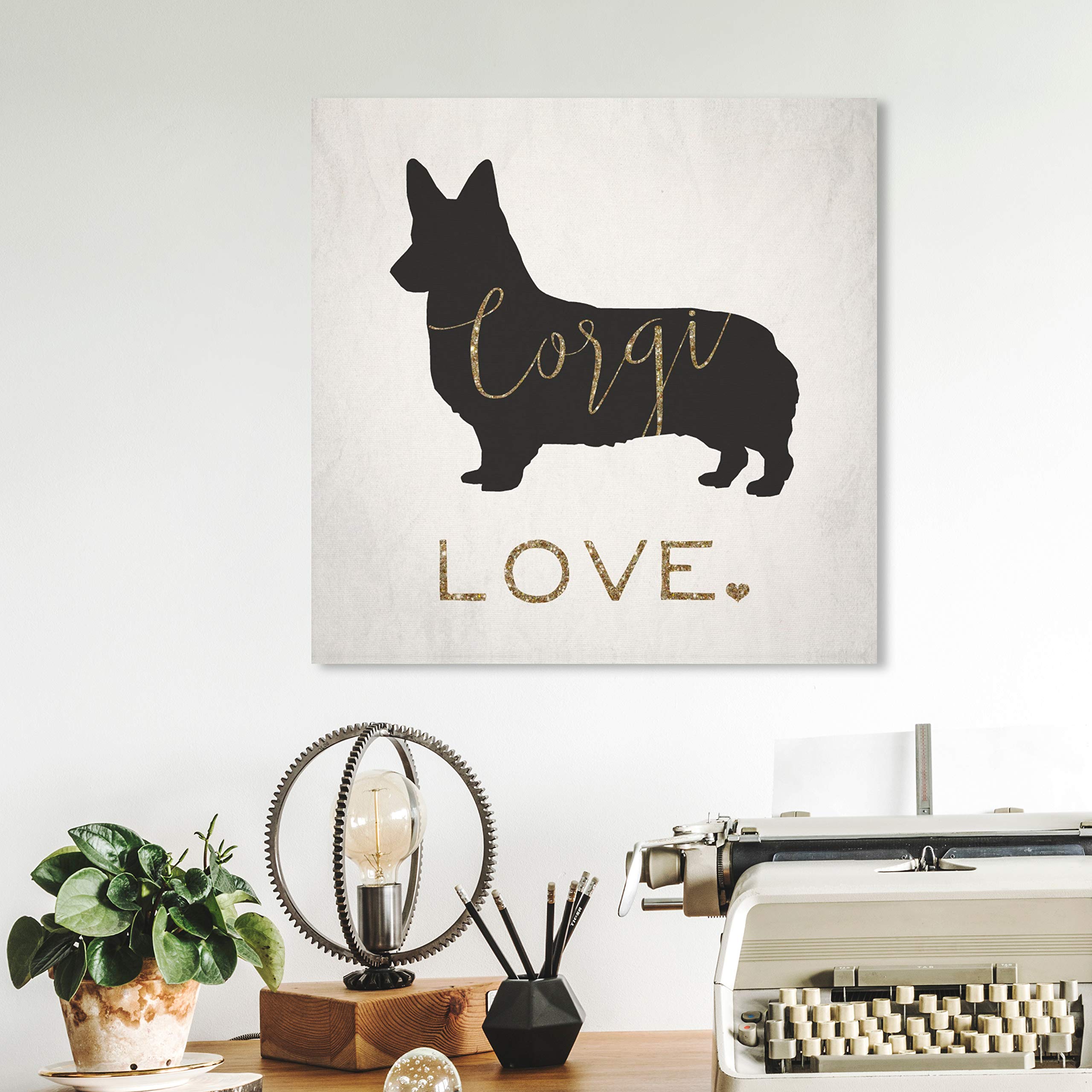 Oliver Gal Artist Co. 'Corgi Love' Animal Wall Art Canvas Print - 12x12 Inch Gold & Black Modern Home Decor - Perfect for Living Room, Bedroom, Nursery & Office Decorations