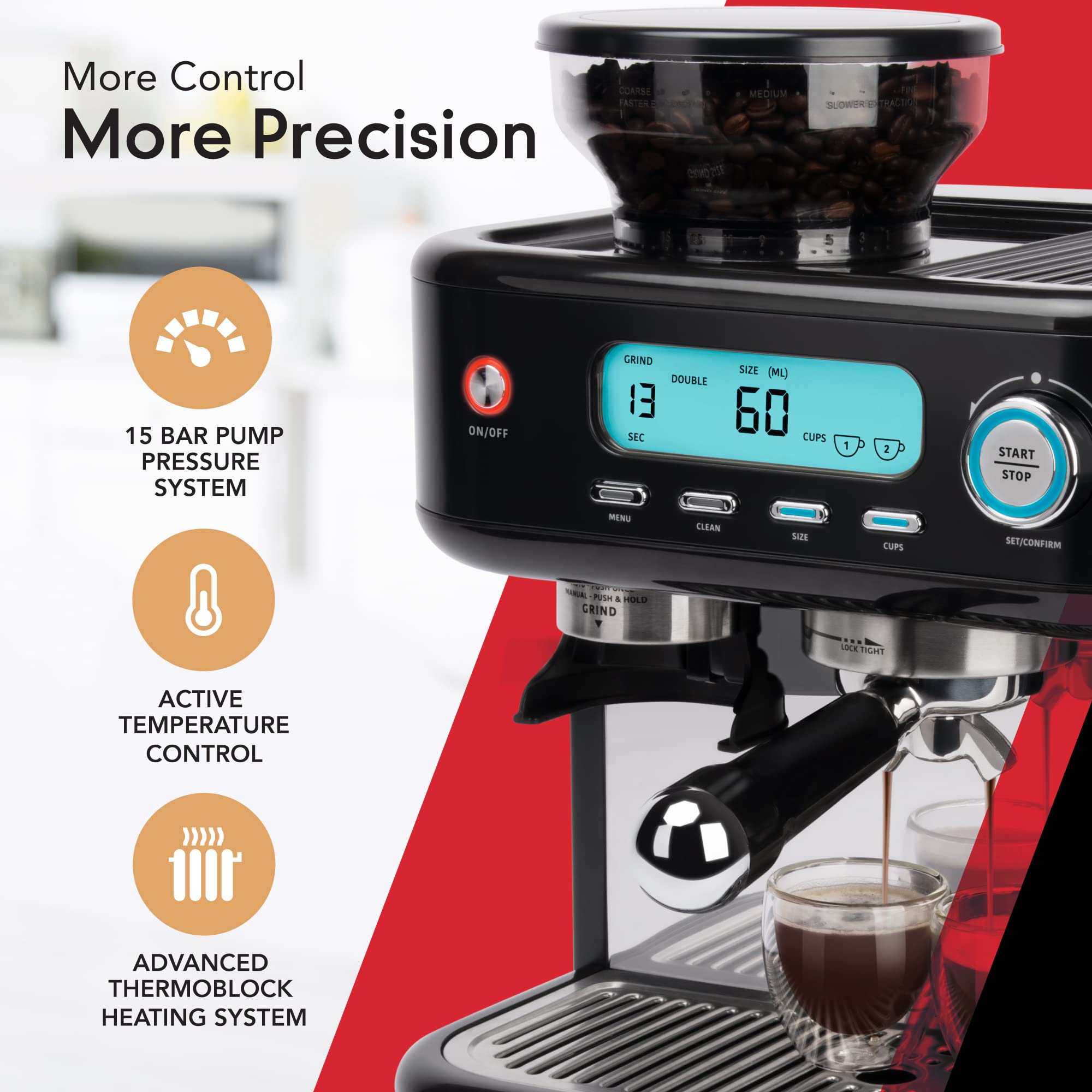 EspressoWorks Barista Pro Series 15-Bar Espresso Machine with Built-in Grinder & Milk Steamer - LCD Display, 30-Piece Coffee Bundle - Fast 60-Second Heat Up for Latte & Cappuccino - Perfect for Home Baristas & Coffee Lovers (Black) | Ideal for Kitchen Countertops, Office Break Rooms & Coffee Shops