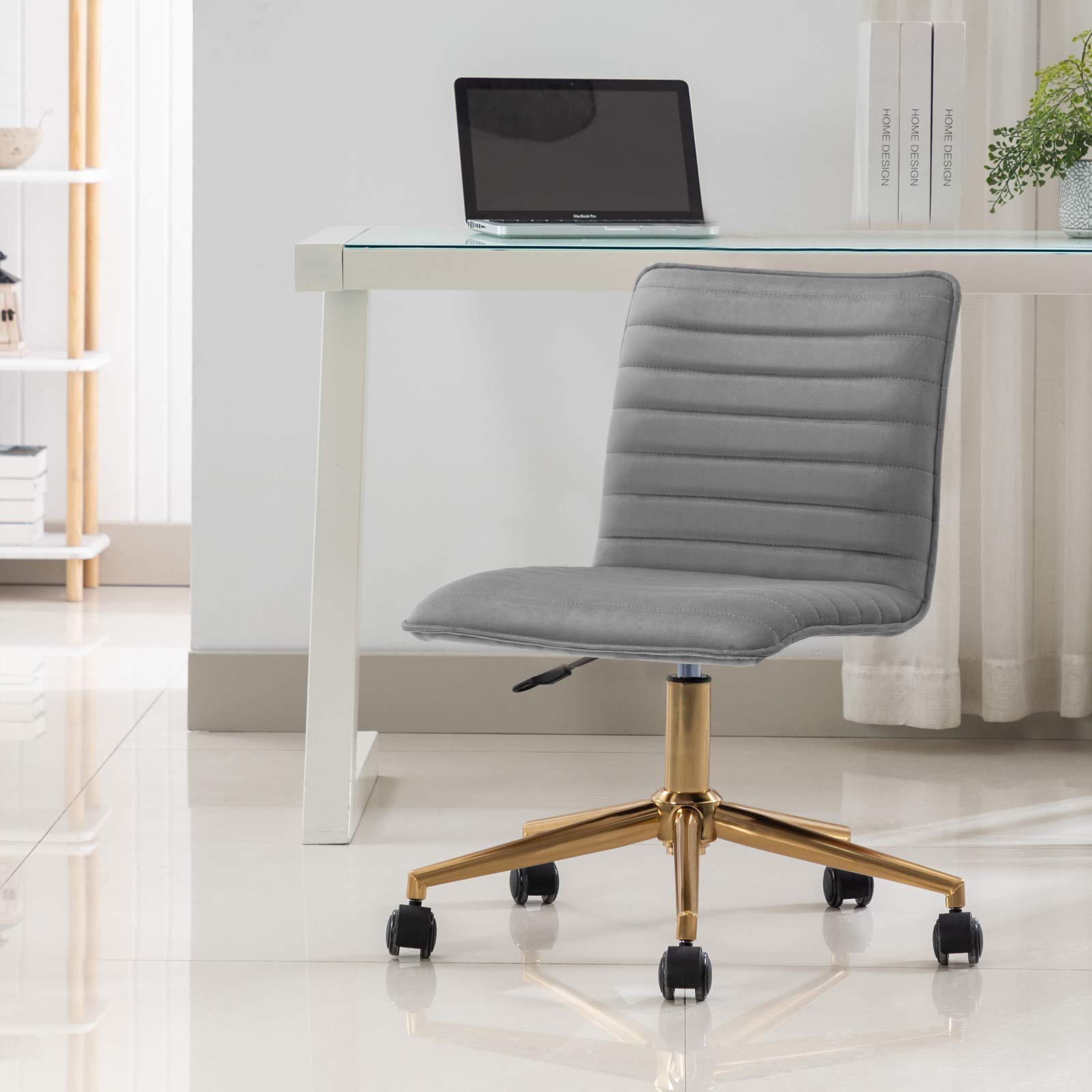 DUHOME Velvet Fabric Office Chair - Armless Swivel Computer Desk Chair for Home & Office, Ergonomic Task Chair in Grey | Perfect for Workstations, Gaming & Study Spaces