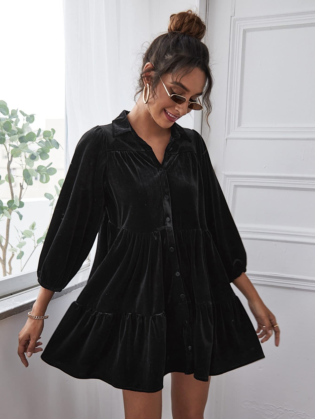 Women's Black Short Summer Dress - High Waist Casual Sexy Party Smock Dress for Beach, Club & Date Night Outfits