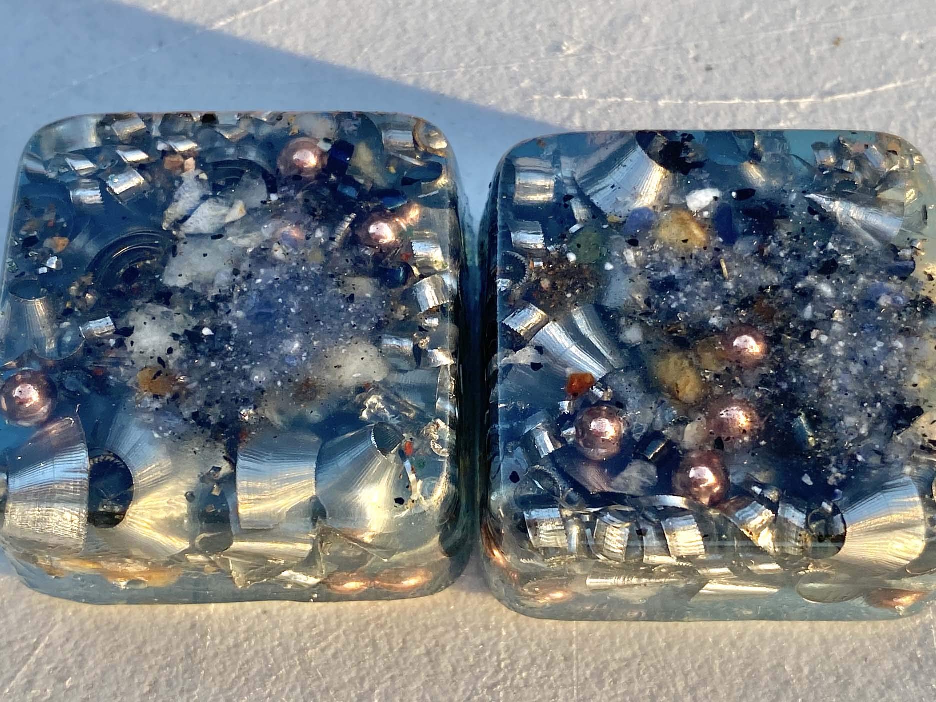 Light Blue Steel Mini Cube Tower - Orgone Energy Generator with Crystal & Healing Stones for Positive Energy, Meditation & Home Decor
