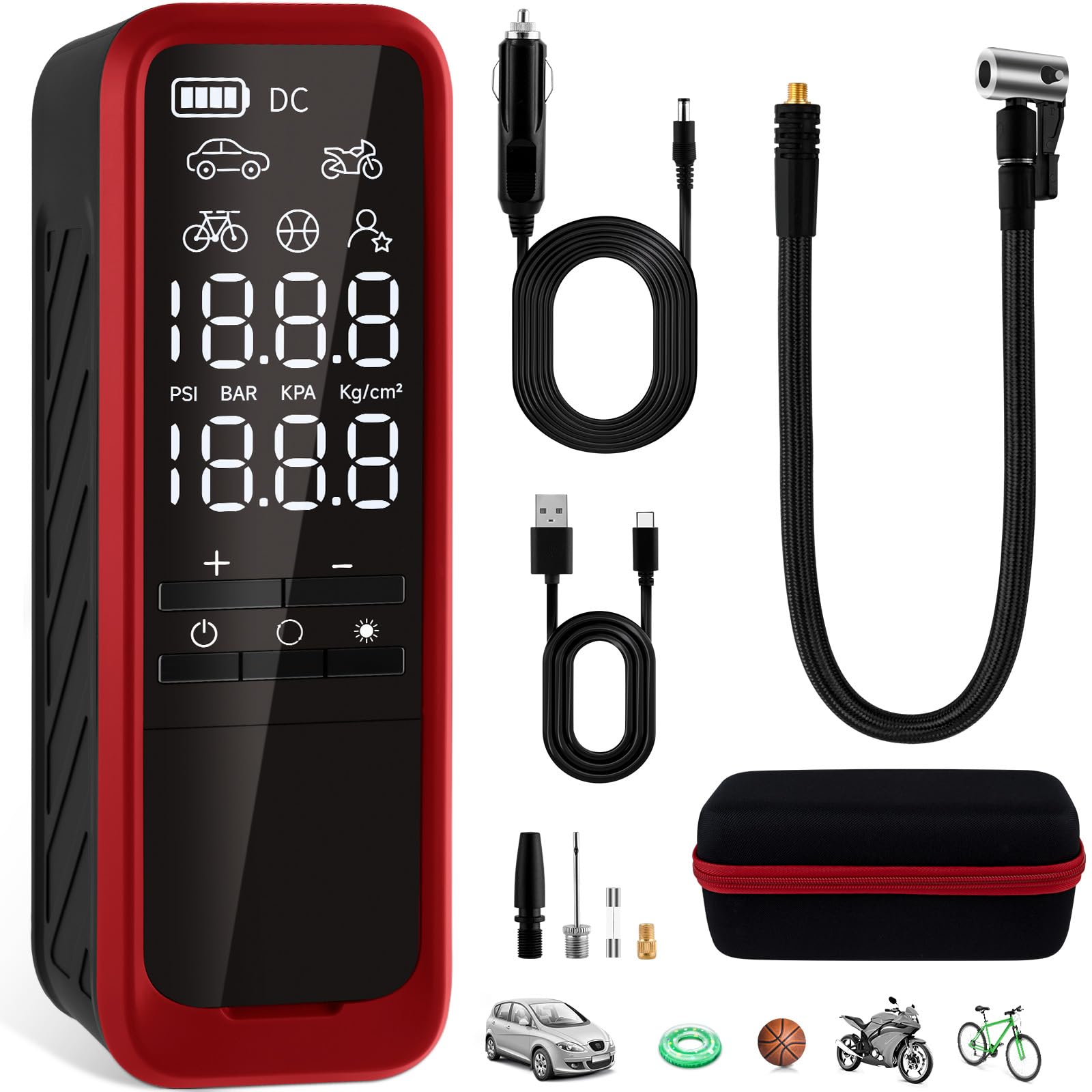Portable Tire Inflator Air Compressor - 160PSI Cordless Air Pump with 9000mAh Battery, Fast Inflation for Car Tires, Motorcycle, Bike & Sports Equipment | Compact Travel Design with Storage Bag | Ideal for Road Trips, Camping, Emergency Use & Outdoor Activities