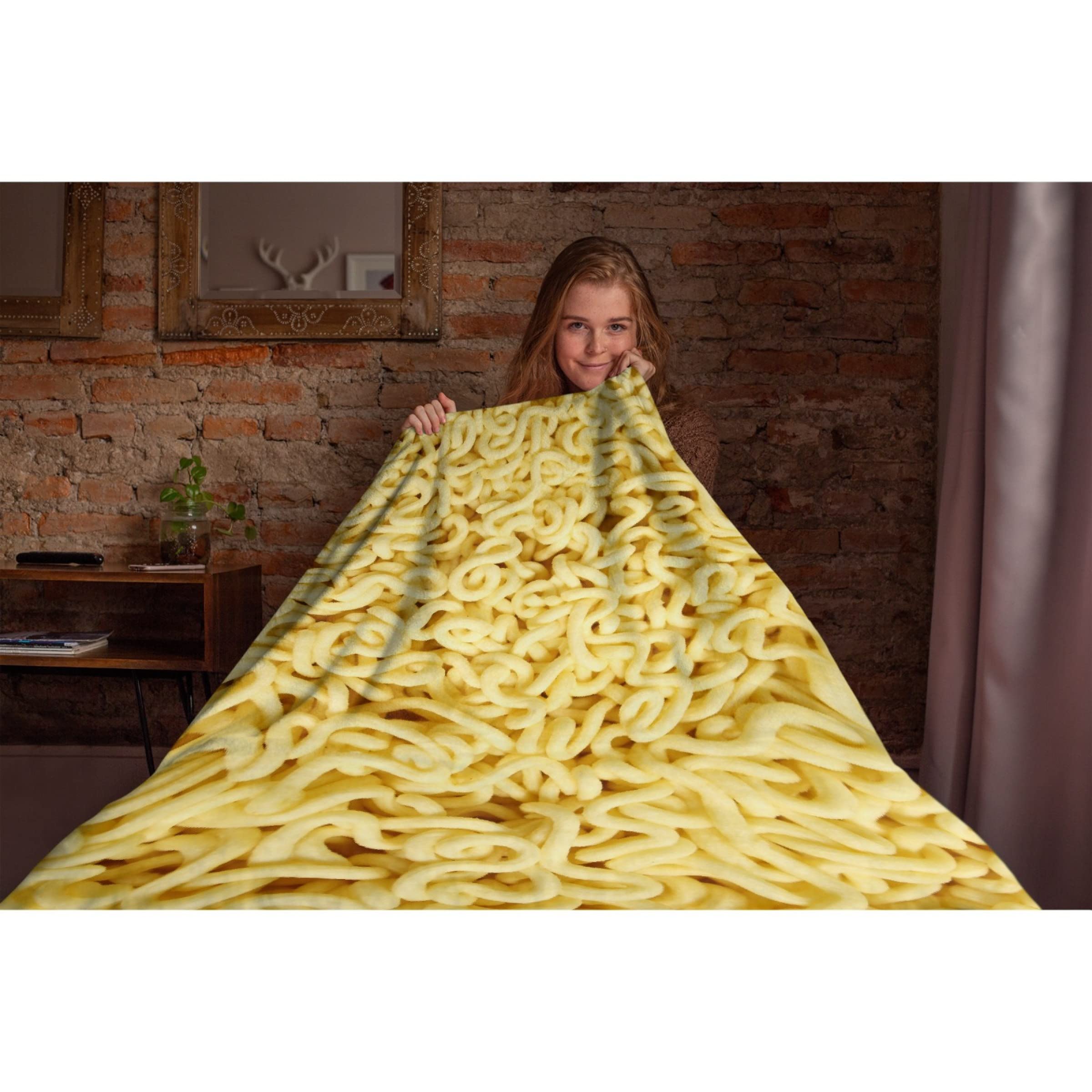 Darani Instant Noodles Themed Funny Food Print Lightweight Super Soft Cozy Flannel Throw Blanket - 120x90 Inches Extra Large Warm Blanket for Family, Bed, Couch & Movie Nights - Perfect Gift for Ramen Lovers & Anime Fans