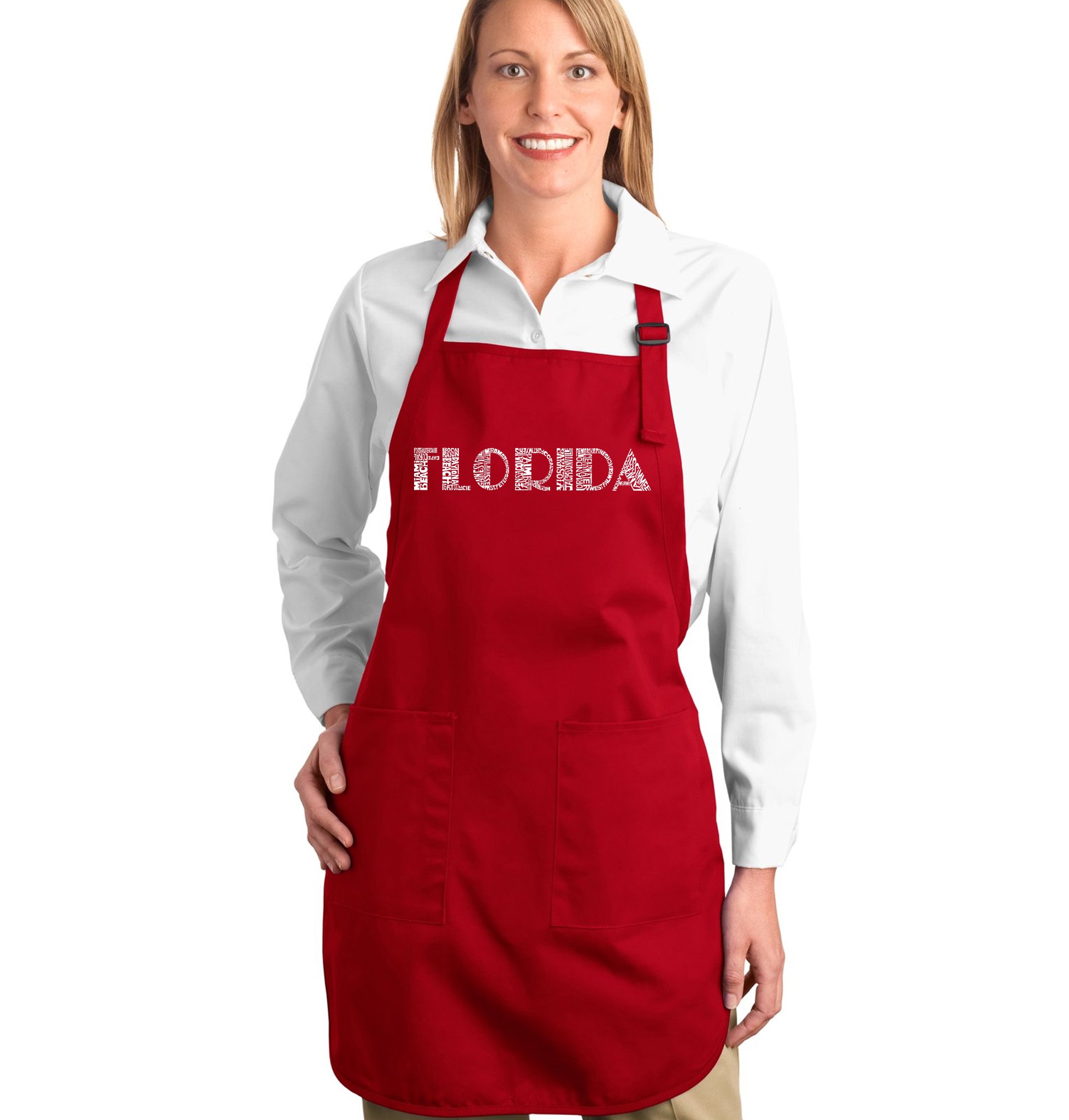 LA POP ART Word Art Apron - Florida Cities Design | Kitchen Cooking & BBQ Apron for Home Chefs & Grill Masters
