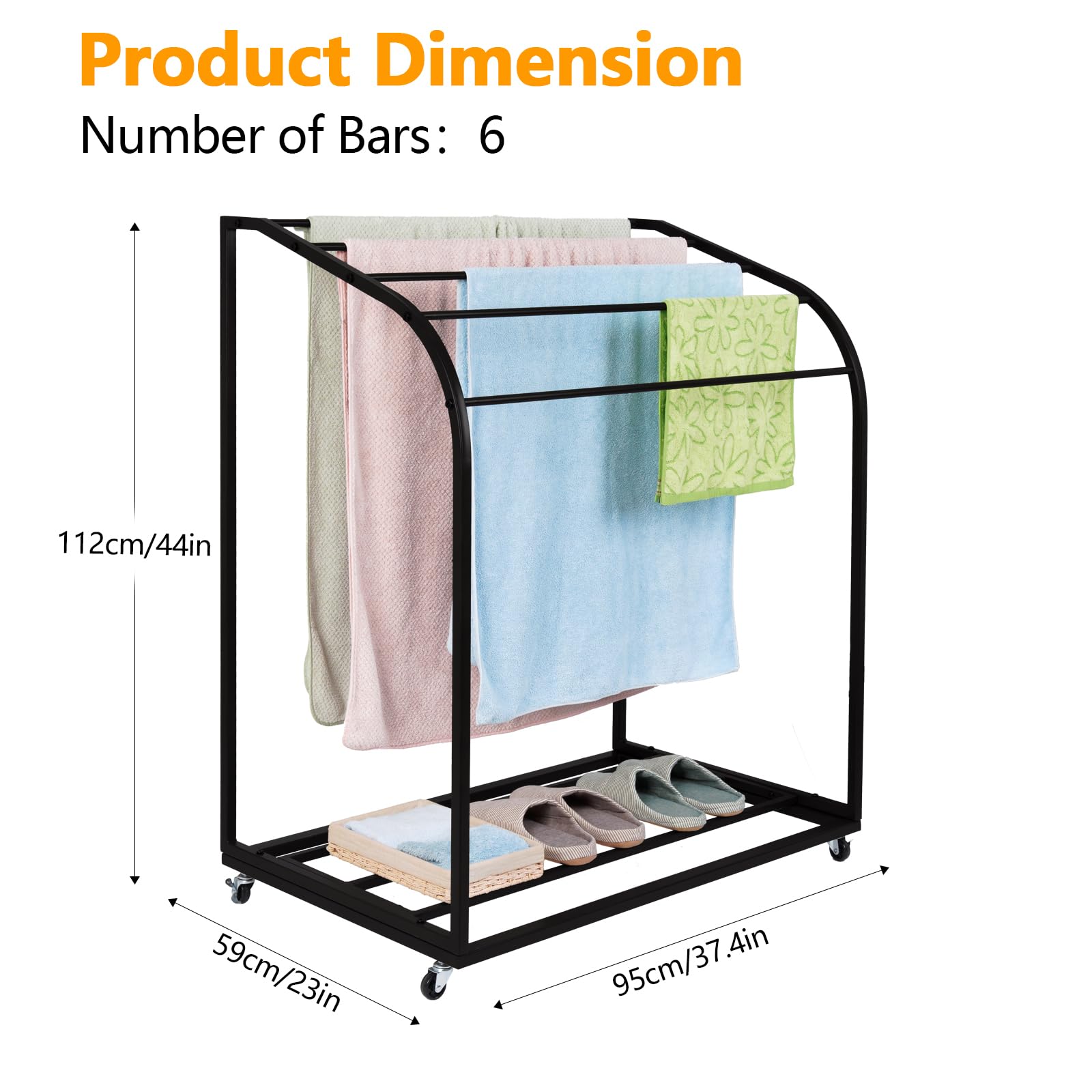 **GAOMON 5-Bar Outdoor PVC Pool Towel Rack with Wheels - Heavy-Duty Poolside Storage Organizer for Towels, Floats & Paddles - Portable Towel Holder Stand for Beach, Pool, Patio & Indoor Use**