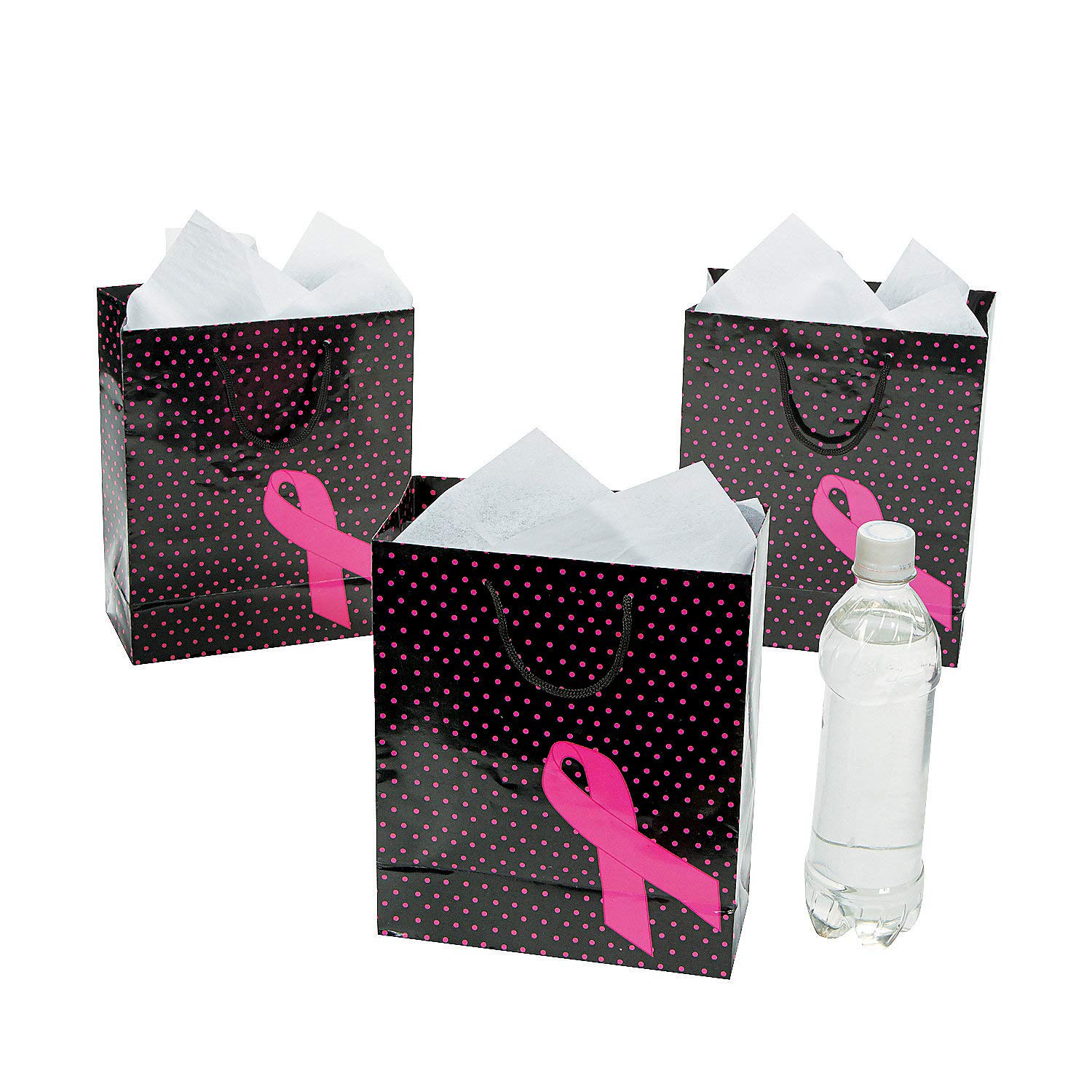 Fun Express Pink Ribbon Breast Cancer Awareness Gift Bags (12 Pack) - Bulk Party Favors for Fundraisers, Charity Events & Support Groups