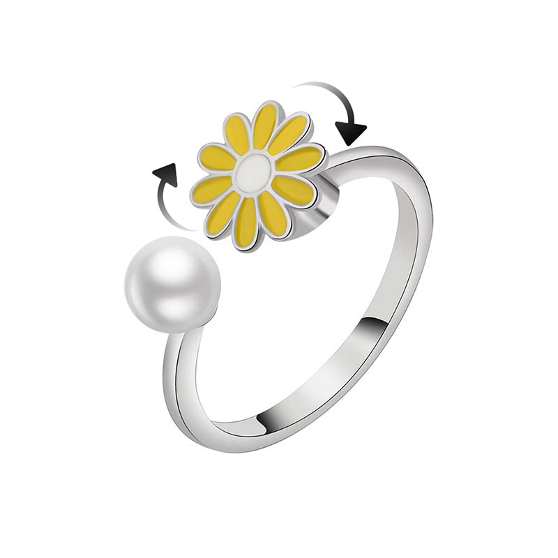 925 Sterling Silver Adjustable Anxiety Ring for Women - Cubic Zirconia Spinner Ring with Gift Box | Stress Relief Fidget Jewelry for Office, School & Daily Wear