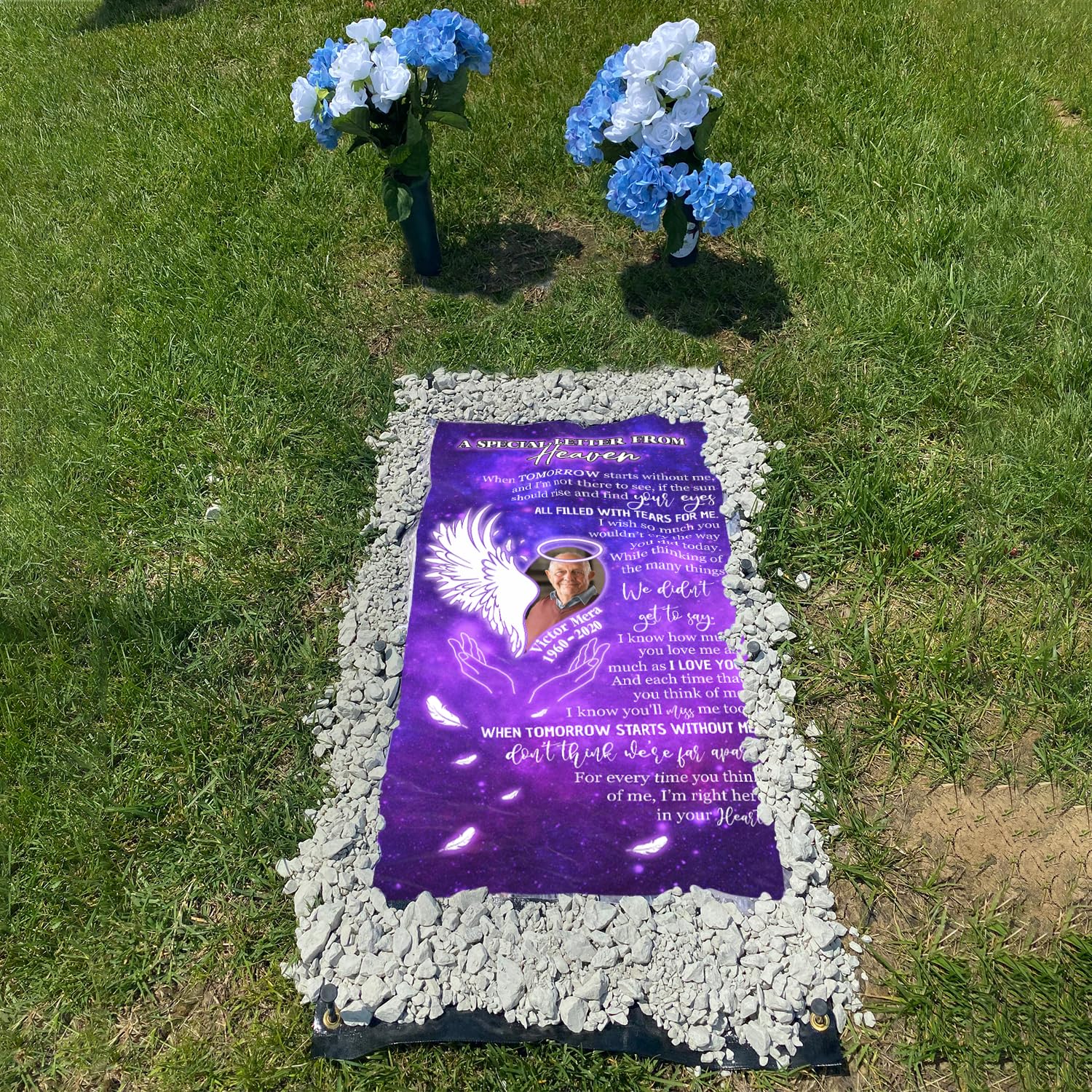 Personalized Memorial Grave Blanket with Photo & Name - Custom Funeral Blanket for Loved Ones in Heaven - 3x6ft Sympathy Gift for Graveside Memorials & Cemeteries - Perfect for Honoring Departed Family Members at Funerals & Anniversaries