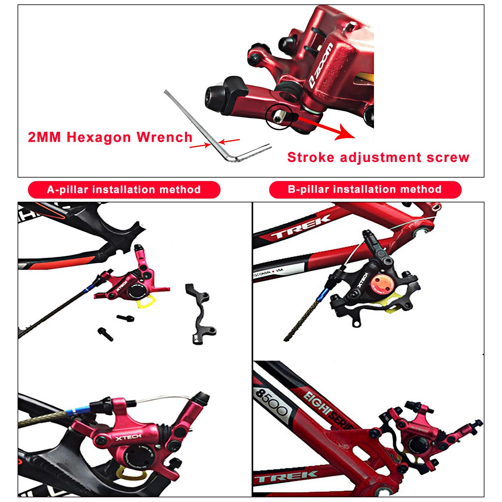 Premium MTB Hydraulic Disc Brake Set - Front & Rear Zoom Hydraulic Brake Kit with Aluminum Alloy Levers & PM Adapter for XC & Road Bikes | Perfect for Mountain Trail Riding & Urban Commuting