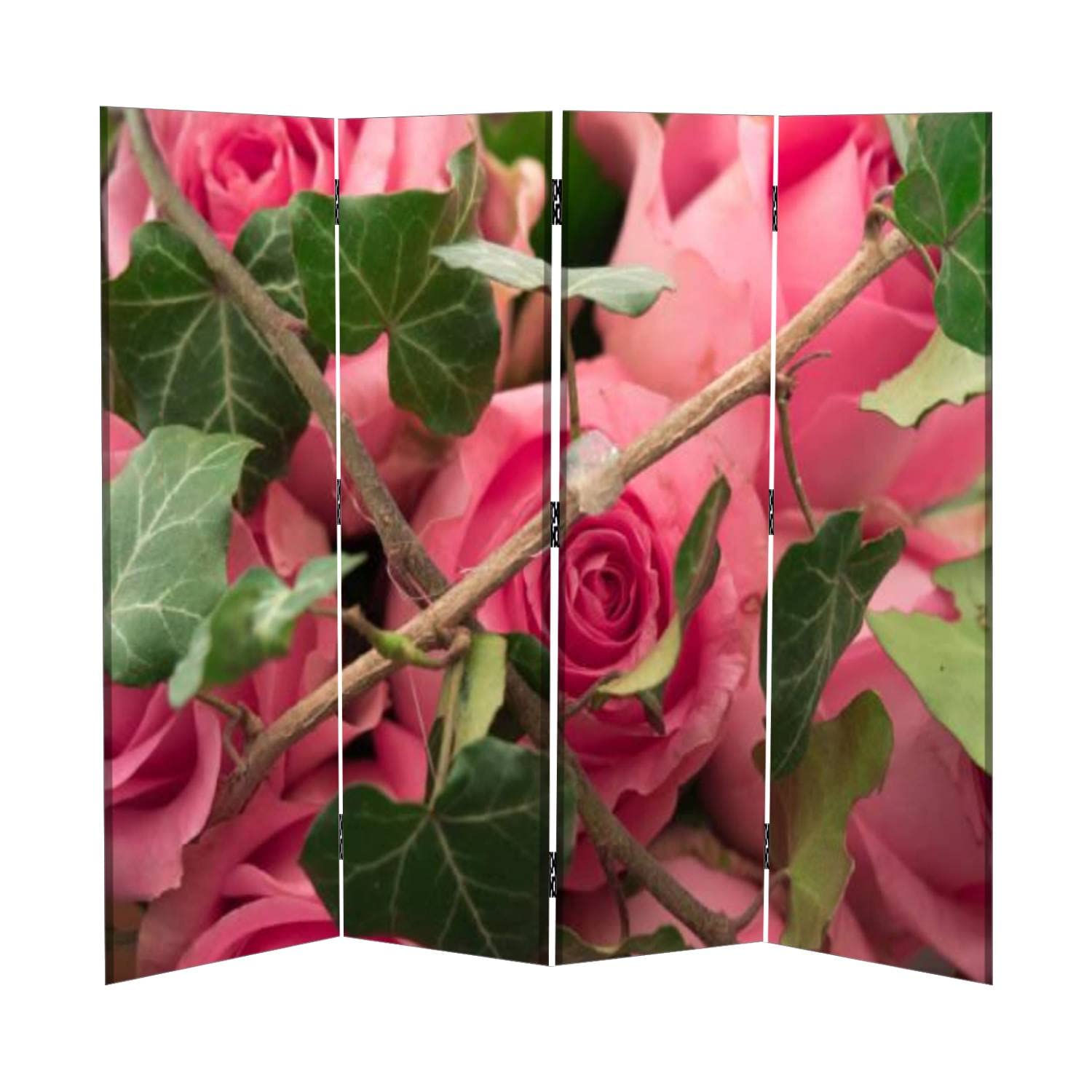 4 Panel Canvas Room Divider with Pink Roses Design - Folding Privacy Screen for Home Office, Bedroom Partition & Temporary Wall Divider | Perfect for Studio Apartments, Dorm Rooms & Event Spaces