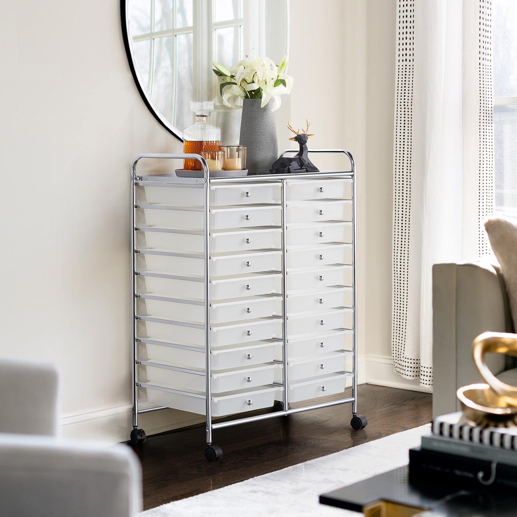 Yaheetech 20-Drawer Rolling Storage Cart - Multipurpose Mobile Organizer for Tools, Scrapbooking, Office Supplies & Crafts - White Rolling Utility Cart with Wheels for Home, Office & Classroom Organization