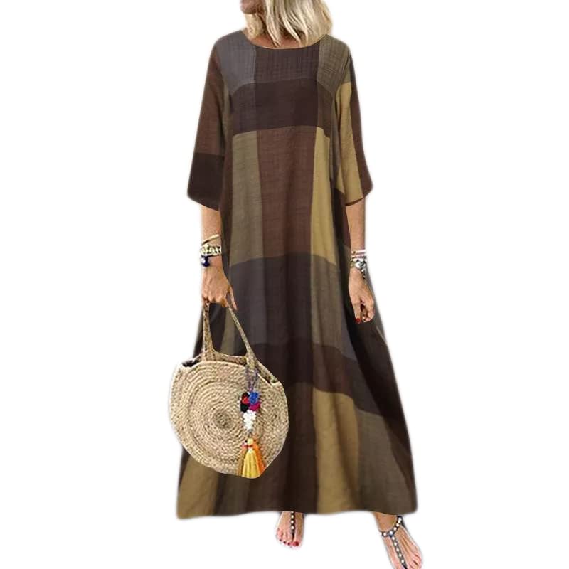 Women's Casual Holiday Plaid Print Long Summer Maxi Dress - Elegant Vacation Beach Dress for Women | Perfect for Beach Getaways, Summer Vacations & Outdoor Parties