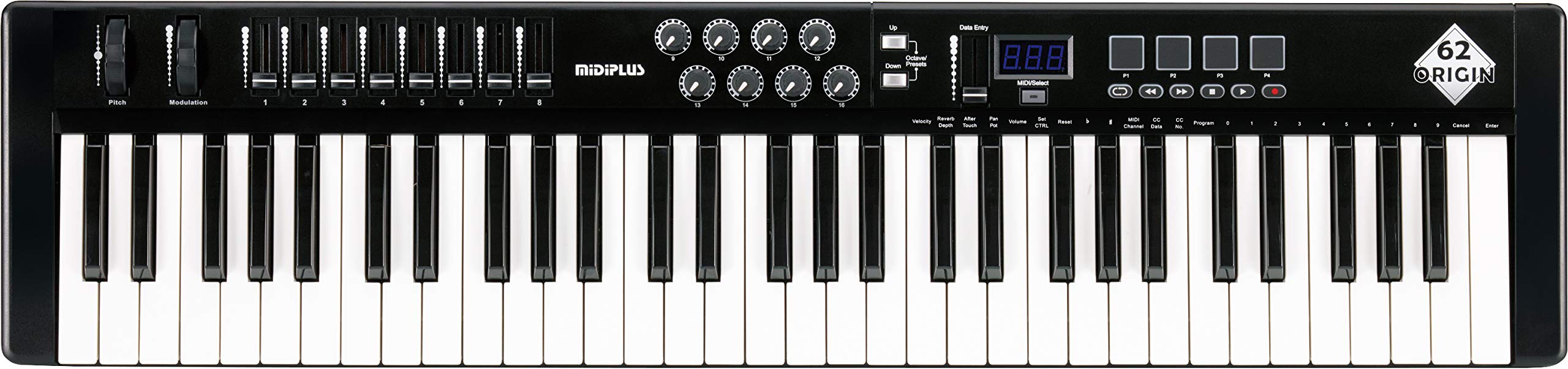MIDIPLUS Origin 62 61-Key USB MIDI Keyboard Controller with Pitch Bend & Modulation Wheel - Perfect for Music Production, Studio Recording & Live Performance