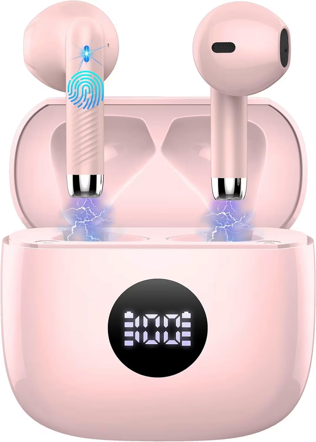 Wireless Earbuds Bluetooth 5.4 with ENC Noise Cancellation Mic - 40H Playtime HiFi Stereo Deep Bass IP7 Waterproof Earphones - USB-C Fast Charge Light Pink - Perfect for Gym, Running, Travel & Work Calls