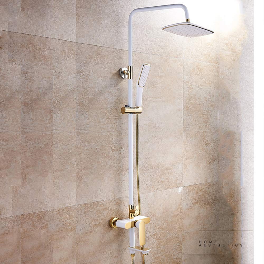 Premium White Gold Shower Set - Full Copper Wall-Mounted Bathroom Faucet with Liftable Spray Head & Pressure Boost Technology | Elegant & Practical Shower System for Modern Homes, Spa-Like Experience in Your Bathroom