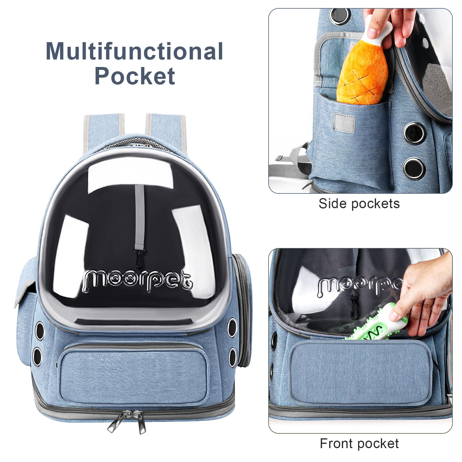 **Breathable Cat Backpack Carrier - Large Space Bubble Pet Travel Backpack for Cats & Small Dogs (Up to 20 lbs) | Airline Approved, Foldable & Transparent Design | Perfect for Travel, Hiking & Outdoor Adventures (Blue)**