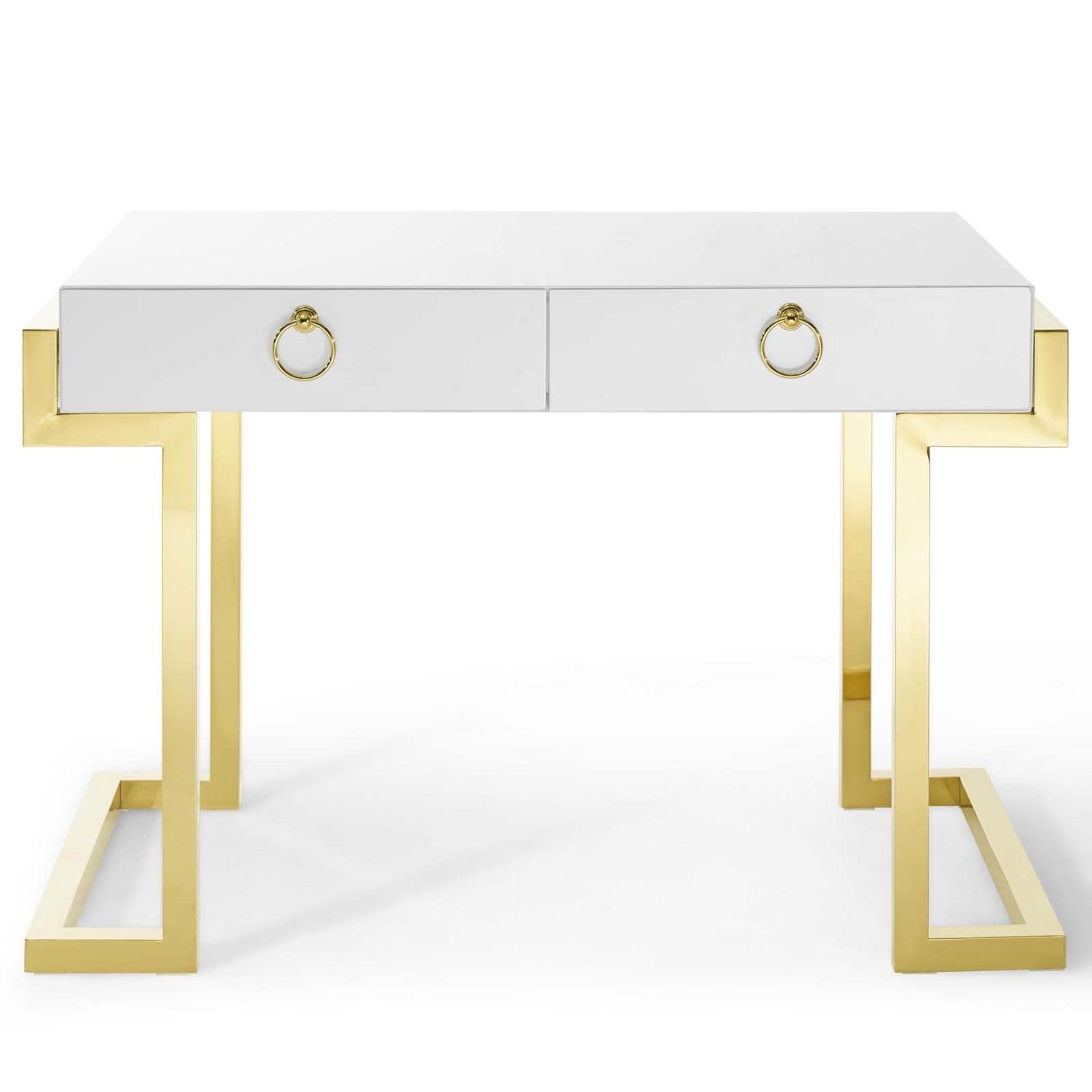 Modway Ring Office Desk - Modern Gold & White Writing Desk for Home Office, Study, or Workspace - Stylish & Functional Workstation for Professionals & Students