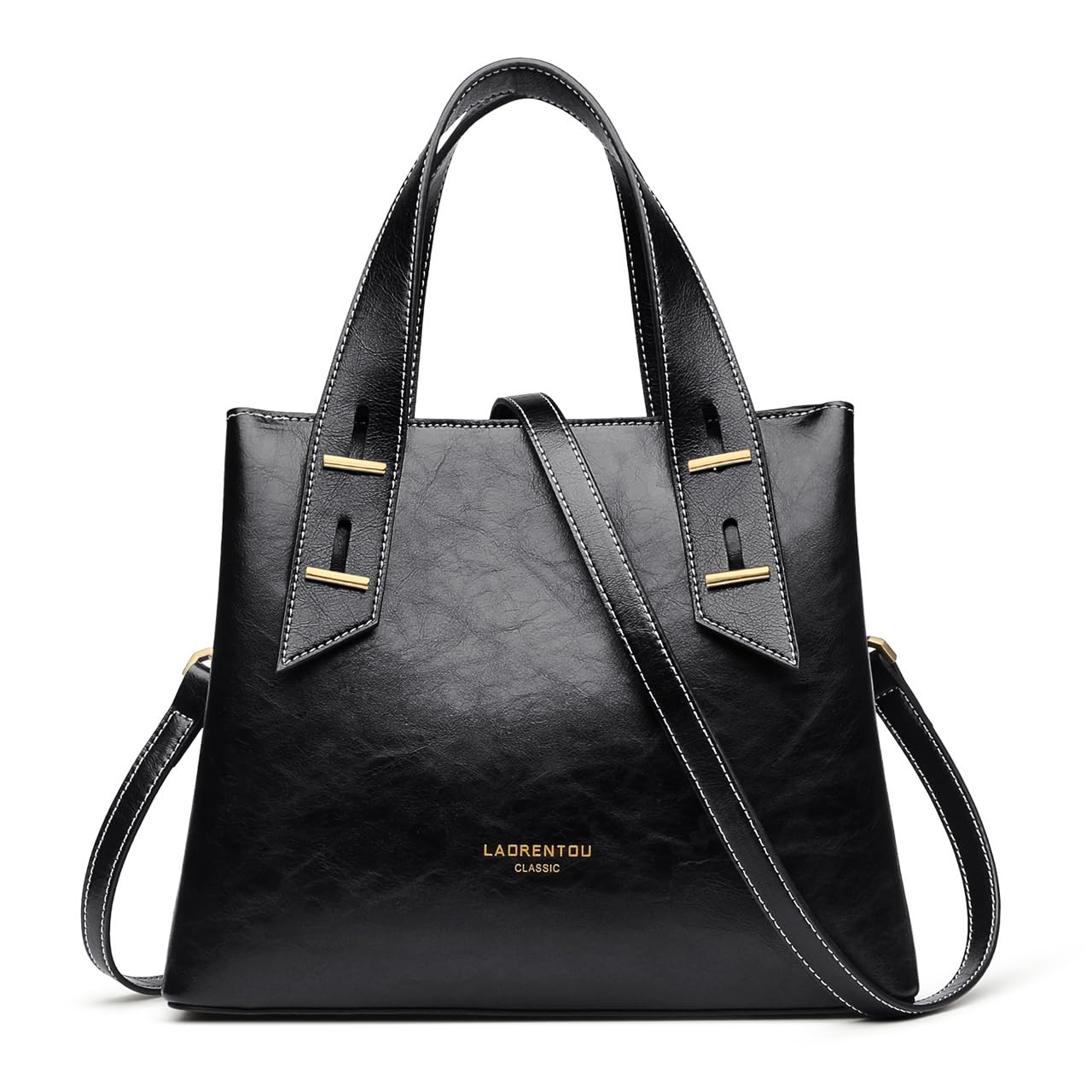 LAORENTOU Women's Crossbody Handbag - Genuine Cow Leather Satchel Purse with Top Handle & Shoulder Strap | Perfect for Work, Travel & Everyday Use
