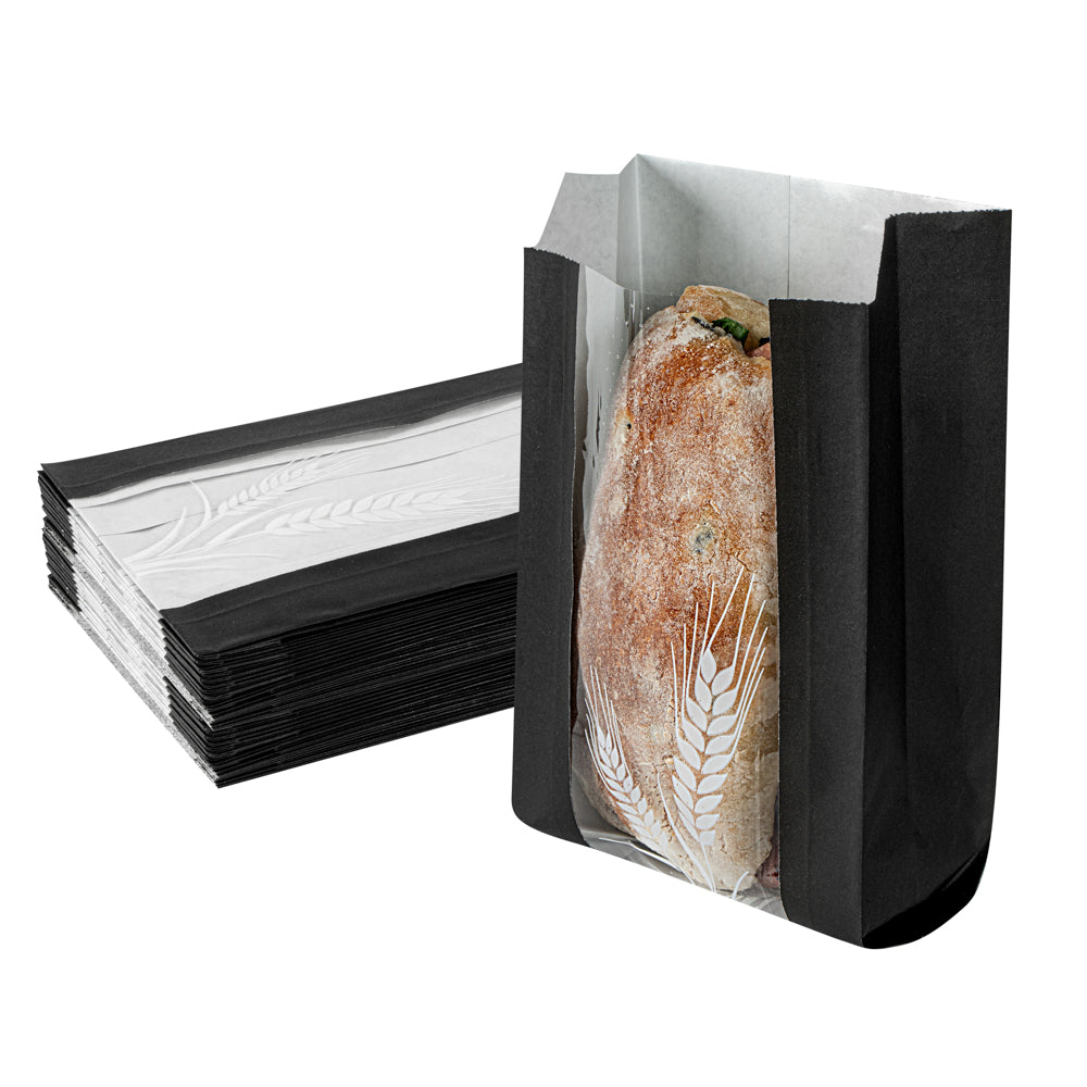 Greaseproof Black Paper Bread Bags - Micro Perforated Wheat Pattern (4.5