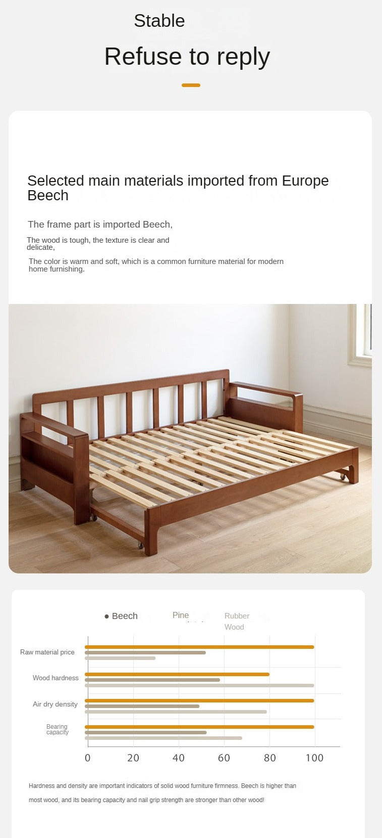 Oak & Beech Folding Multi-Functional Storage Sofa Bed - Convertible Guest Bed with Hidden Storage for Small Spaces, Living Rooms & Apartments