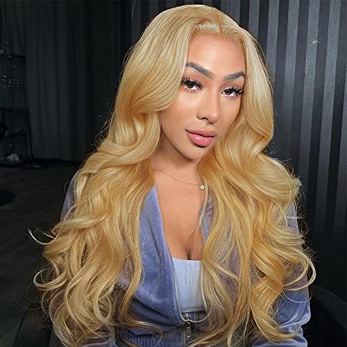 22 Inch Honey Blonde Body Wave Human Hair Wig with 13x4 Lace Front - 150% Density Pre-Plucked with Baby Hair | Ash Blonde Colored Lace Front Wig (27# Color) for Daily Wear, Cosplay & Special Occasions