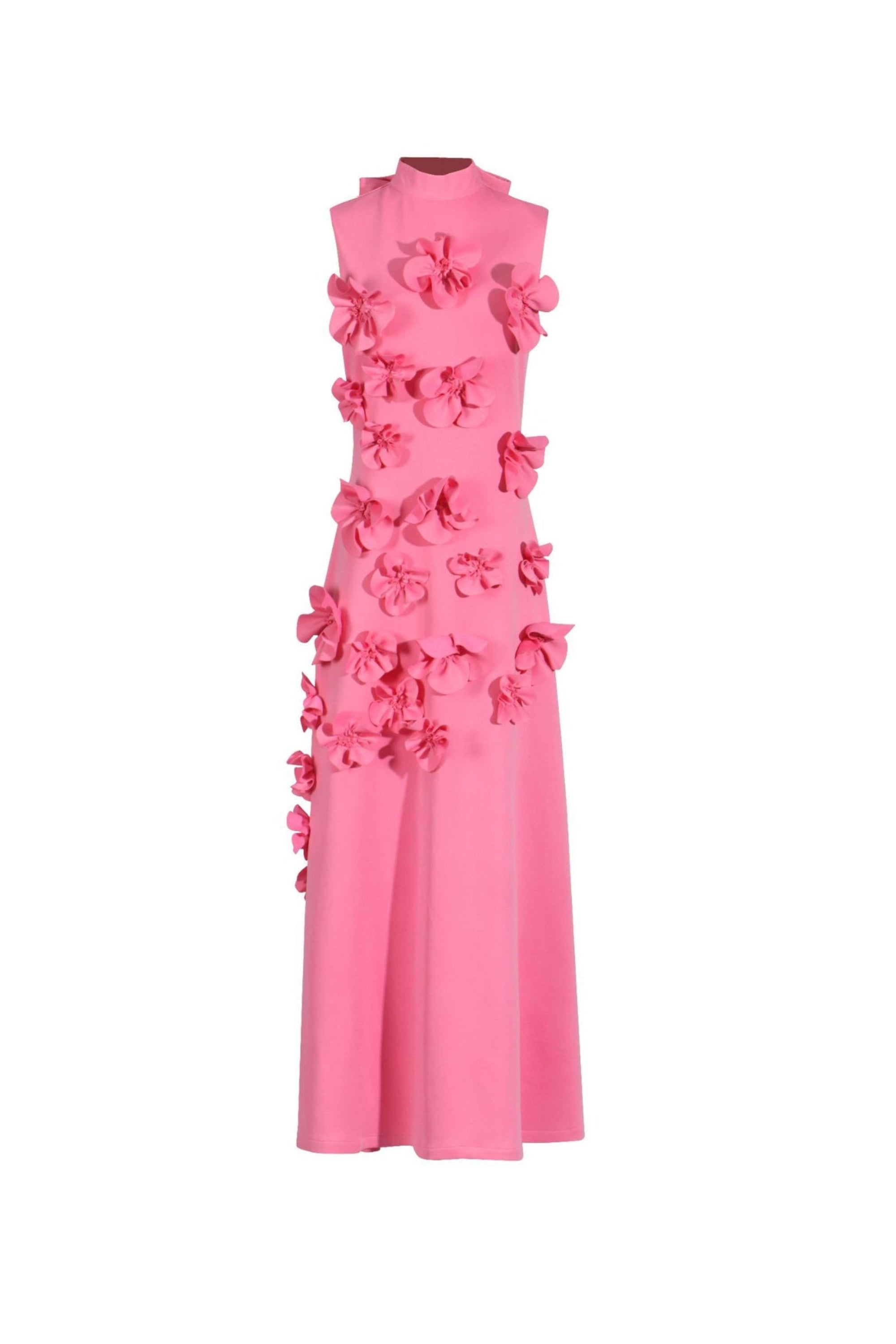 ANNONA Pink Floral Embroidered Maxi Dress - Elegant Summer Beach Wedding Party Wear