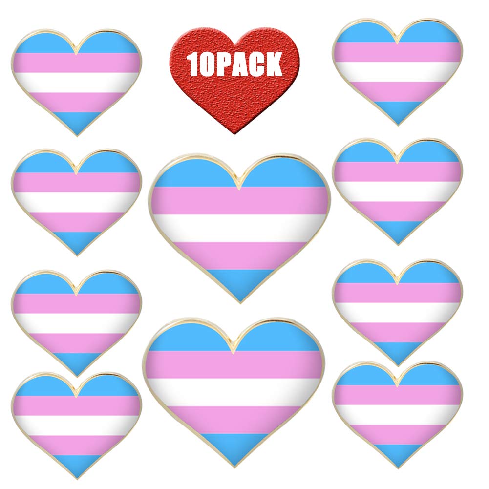 10 Pcs High-Quality Metal Trans Heart Pride Pins - LGBTQ+ Rainbow Love Progress Lapel Pins for Backpack, Jacket & Gifts - Perfect for Pride Events, Parades & Ally Support