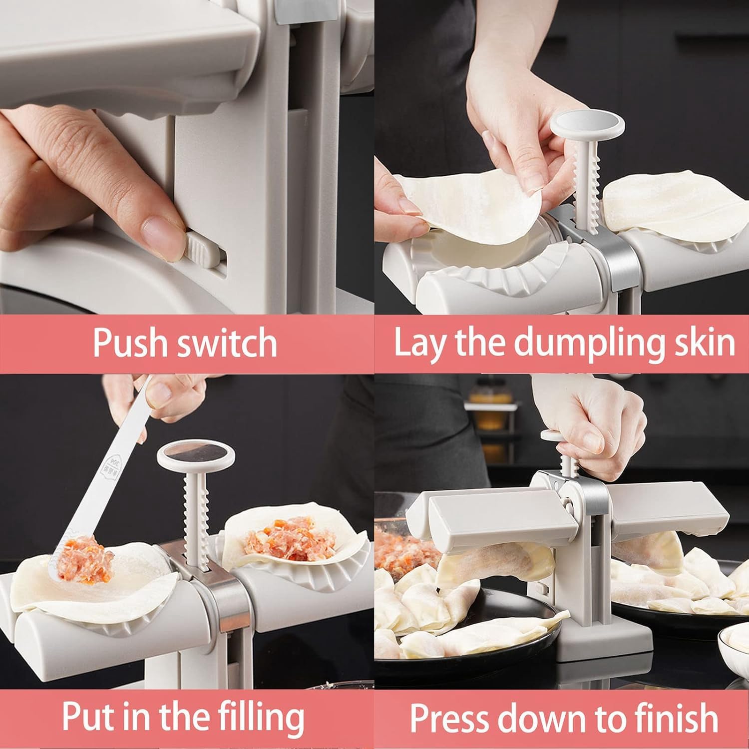 Automatic Dumpling Maker Machine for Home & Restaurant - Double Head Dumpling Mould Tool with Manual Press - Perfect for Making Chinese Dumplings, Wontons & Gyoza - Ideal for Family Cooking & Commercial Kitchen Use