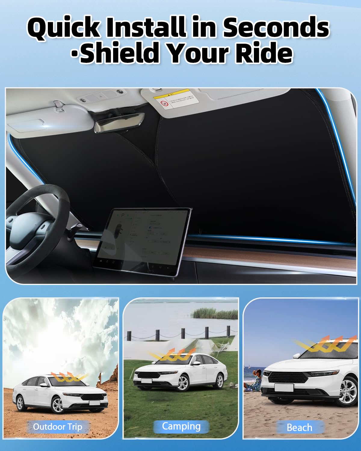 Mixsuper Foldable Windshield Sunshade for Honda Accord 2023-2025 | UV Heat Blocking Sun Visor for Front Window | Car Accessories to Keep Cool (Perfect for Parking, Road Trips & Summer Protection)