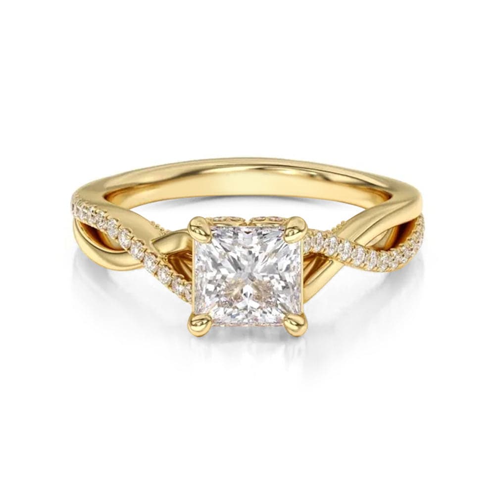Princess Cut Moissanite Twisted Band Engagement Ring with Hidden Accents - Elegant Wedding Jewelry for Brides, Anniversary Gifts & Proposal Scenes
