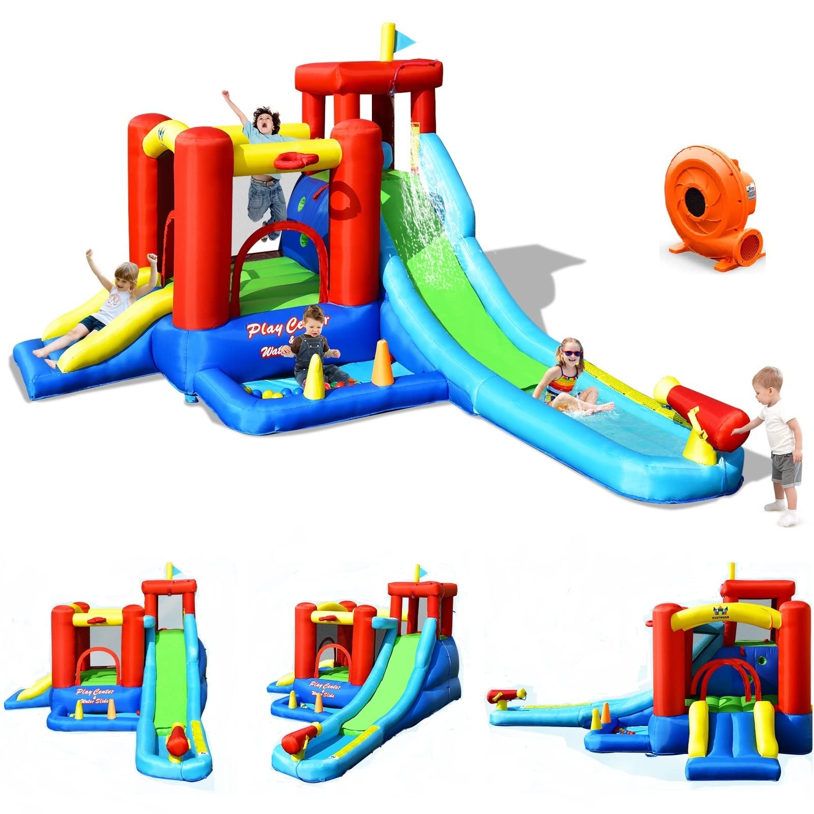 BOUNTECH Inflatable Water Slide for Kids - Bounce House with Waterslide, 860W Blower, Long Slide & Splash Pool - Portable Backyard Water Park for Toddlers, Boys & Girls - Perfect for Birthday Parties, Summer Fun & Outdoor Play