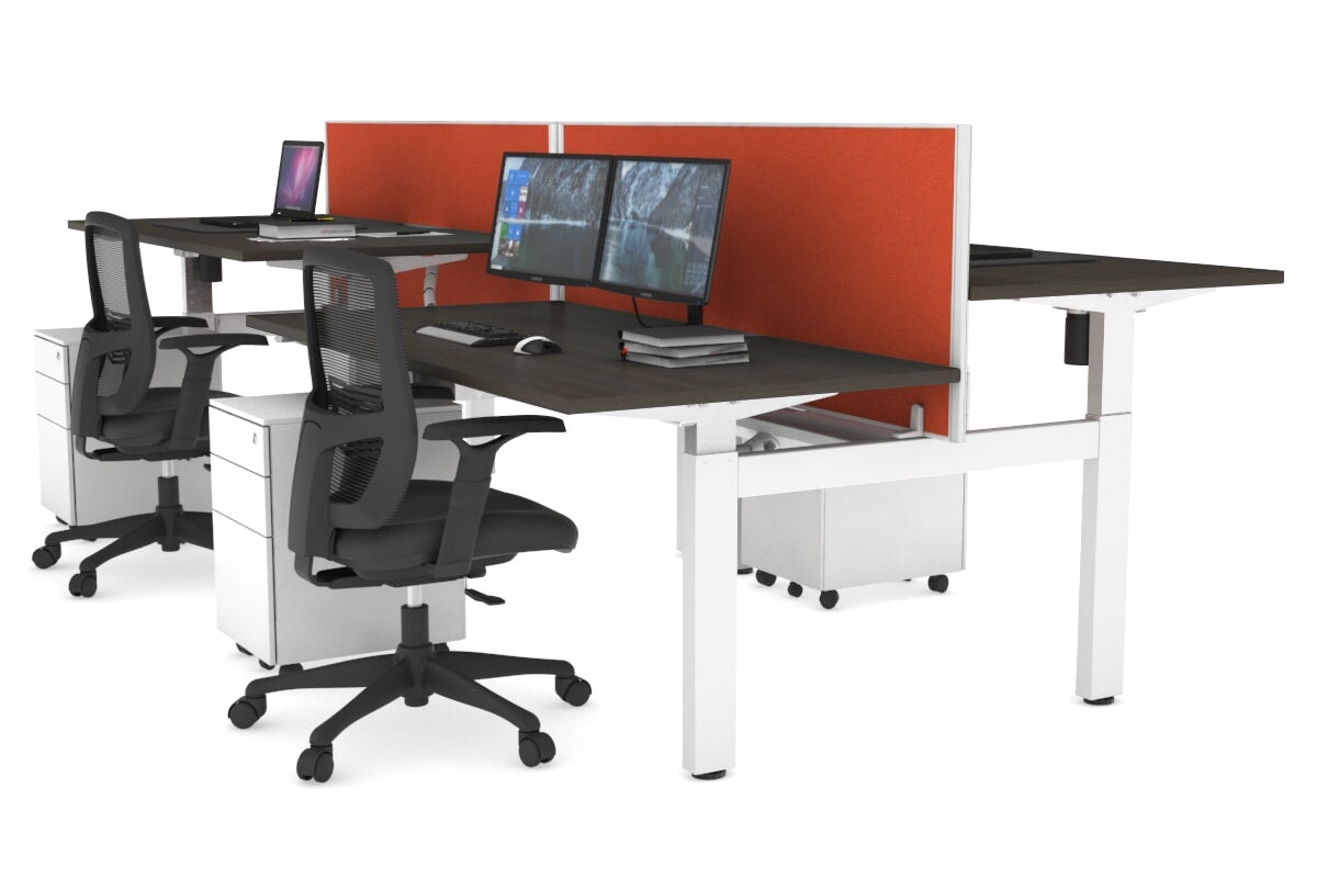 Adjustable 4-Person H Bench Workstation - White Frame (1400L x 800W) | Ergonomic Office Desk for Team Collaboration & Workspace Efficiency