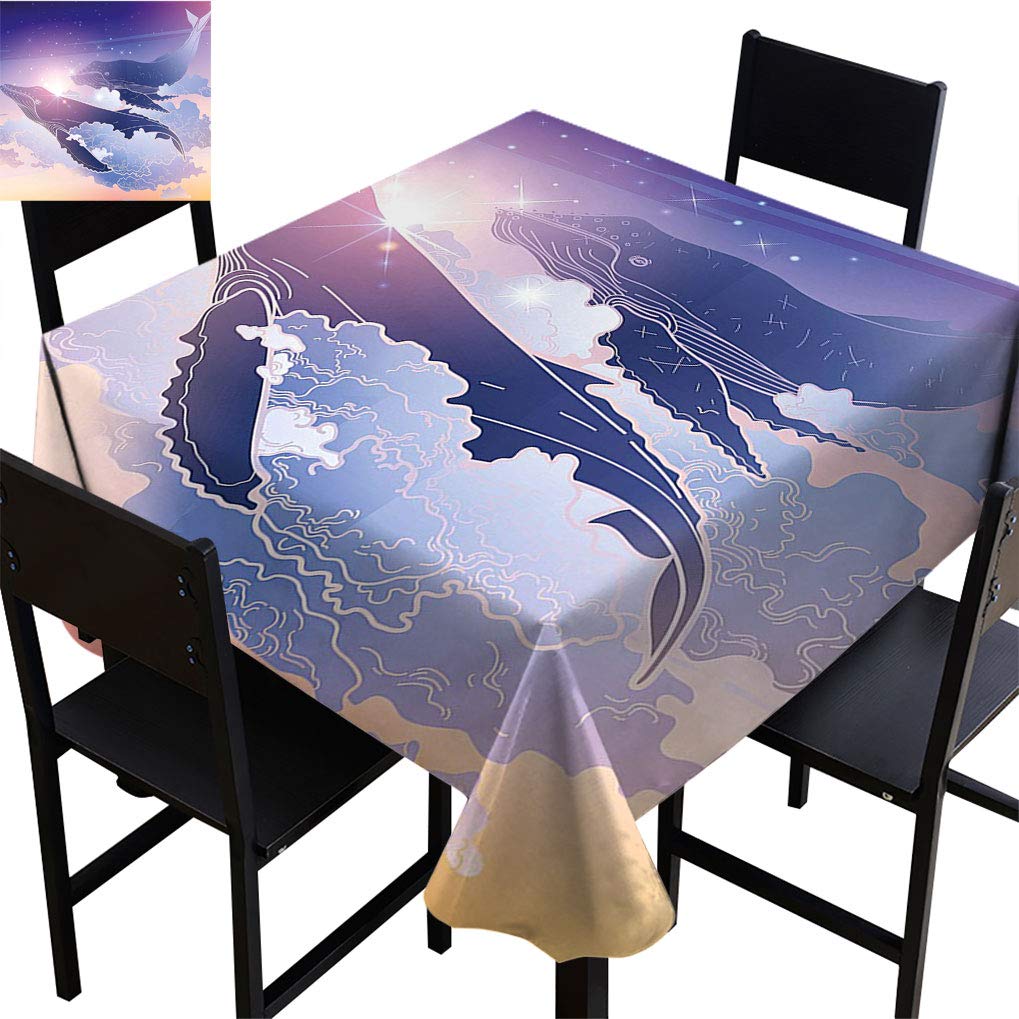 Whale Party Premium Tablecloth - Magical Fantasy Aquatic Design with Whales, Clouds & Dreamy Night Sky - Decorative Fabric Table Cover for Indoor Use - 50