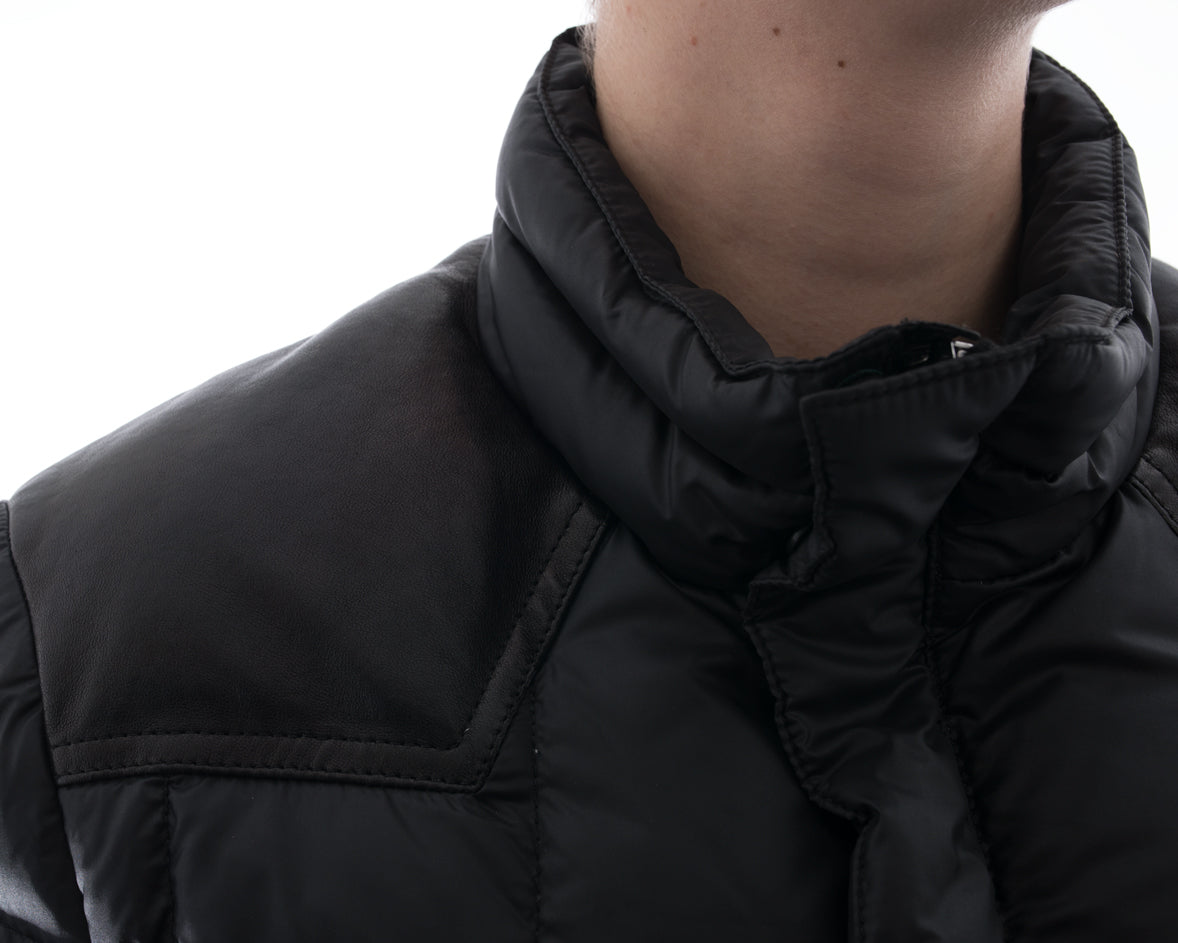 Balmain Black Puffer Jacket with Leather Trim - Winter Coat for Women | Fashion Outerwear for Cold Weather & Street Style