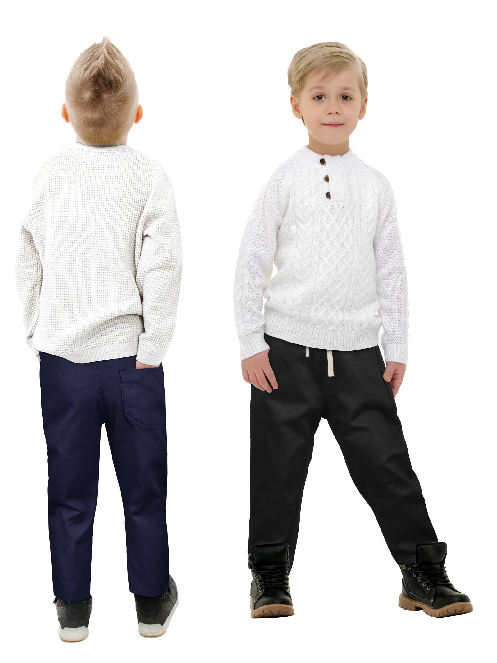 Resinta 3-Pack Boys' Cotton Pull-On Pants with Drawstring - Comfortable Uniform Pants for Toddlers & Kids - Perfect for School, Playtime & Everyday Wear