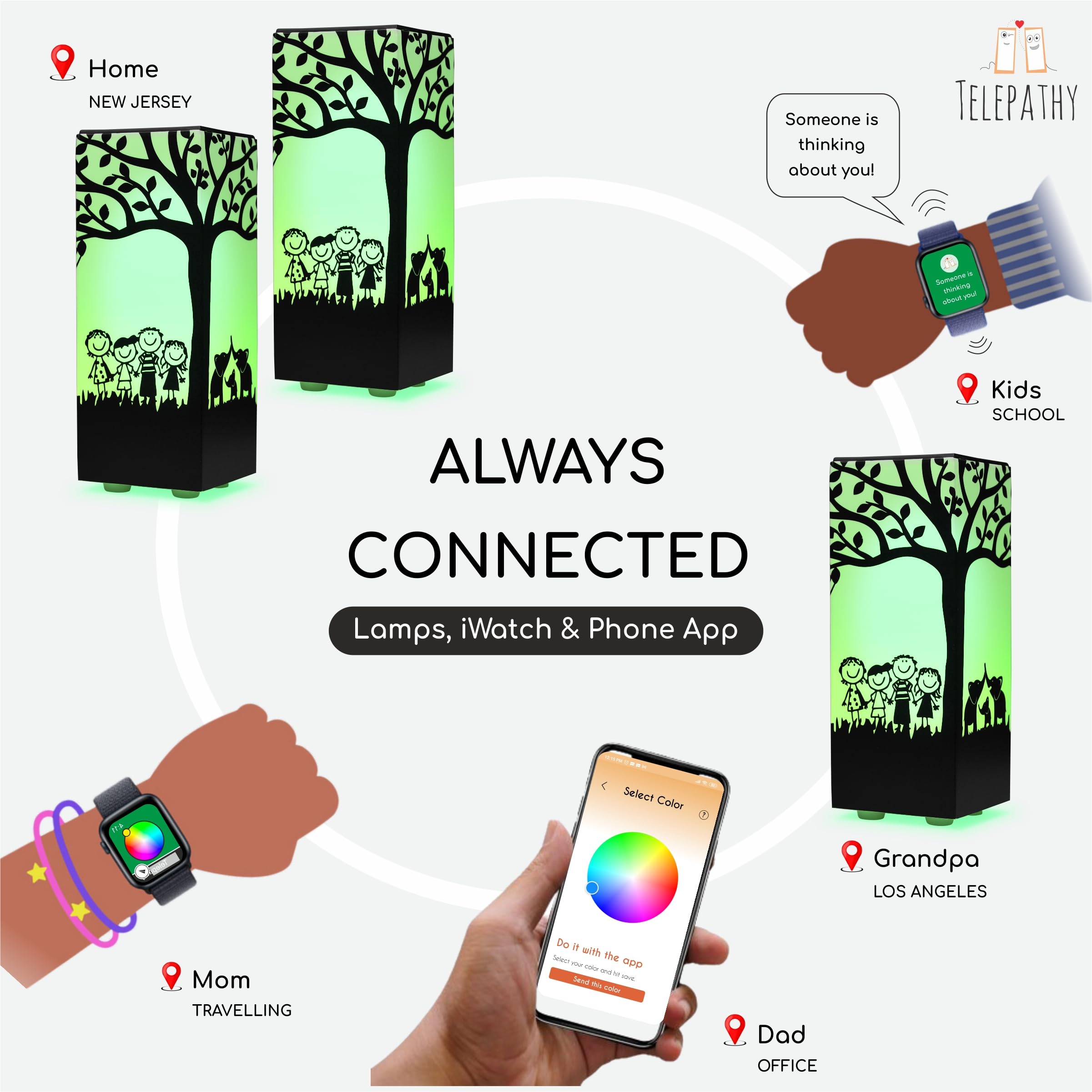 Telepathy® Tree - Long Distance Friendship Lamp with WiFi & Touch-Activated Color Changing LED Lights | Perfect Gift for Loved Ones Far Away (Set of 2) | Ideal for Bedrooms, Dorm Rooms & Long-Distance Relationships