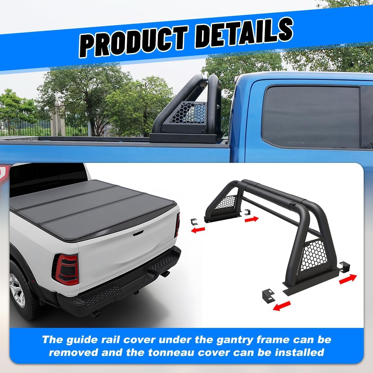 ROXX Universal Pickup Truck Roll Bars & Sport Chase Rack - Compatible with 2005-2025 Toyota Tacoma, 2004-2012/2015-2025 Chevy Colorado/GMC Canyon, 1994-2004 Chevrolet S-10 - Heavy Duty Off-Road Protection for Adventure & Work Trucks