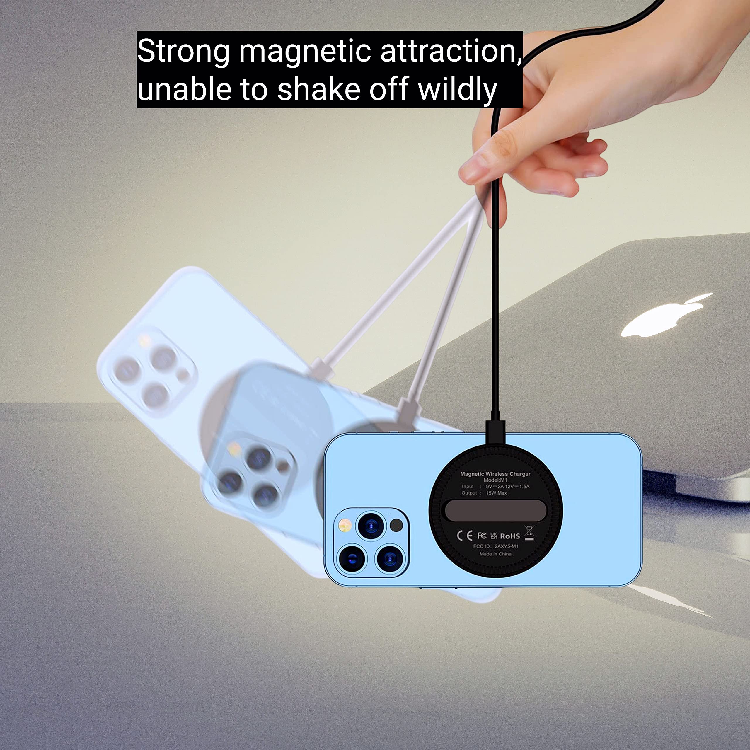 YALANDER 15W Magnetic Wireless Charger for iPhone 14/13/12 Pro Max/Mini/Plus, Fast Qi Charging Pad for Samsung & Qi-Enabled Phones, Portable Travel & Office Desk Accessories (White) - Perfect for Home, Car & Work Charging