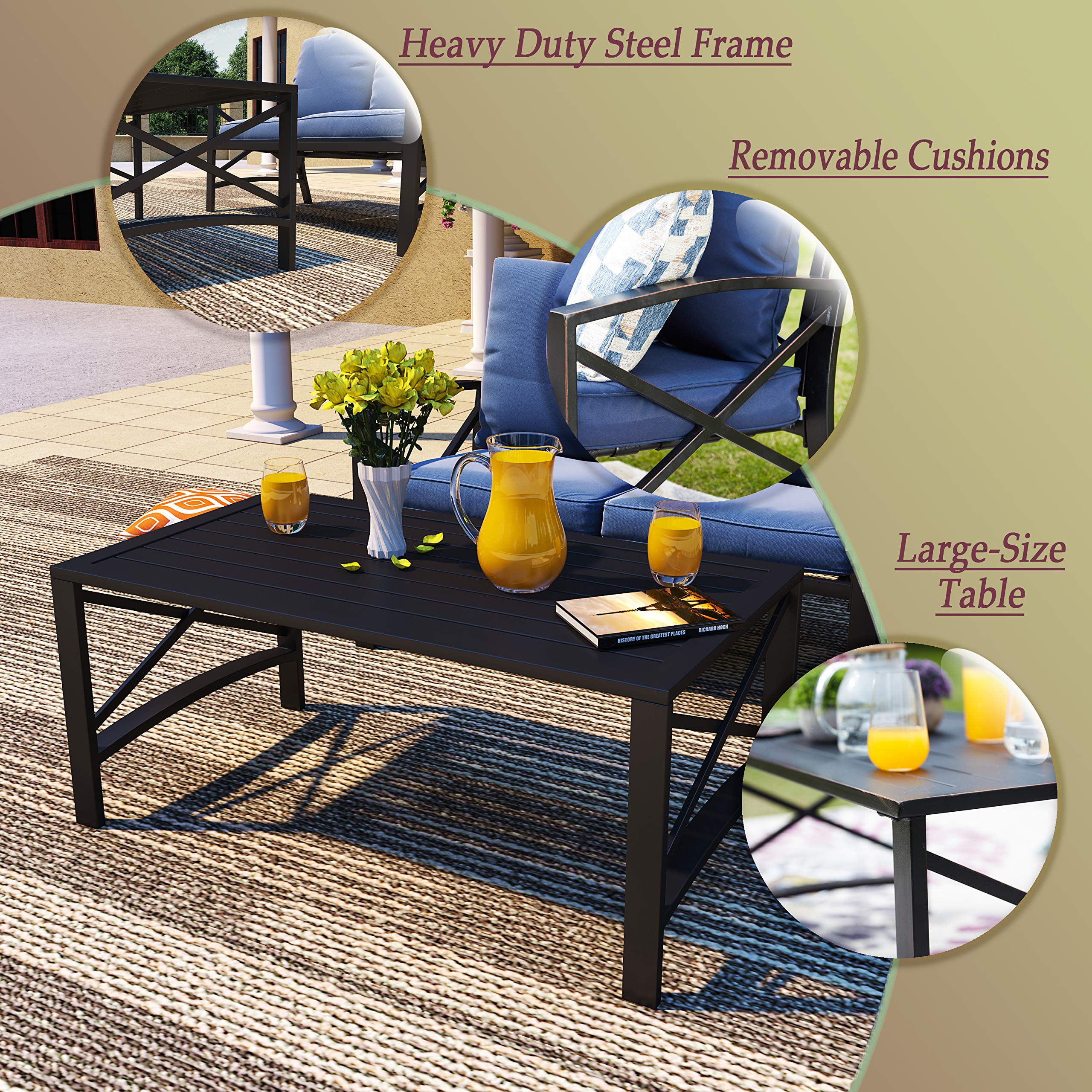 Modern Outdoor Patio Conversation Sectional Set - 2-Piece Loveseat with Cushions & Coffee Table, Durable Metal Frame - Perfect for Poolside, Backyard, Lawn or Garden Relaxation (Blue)