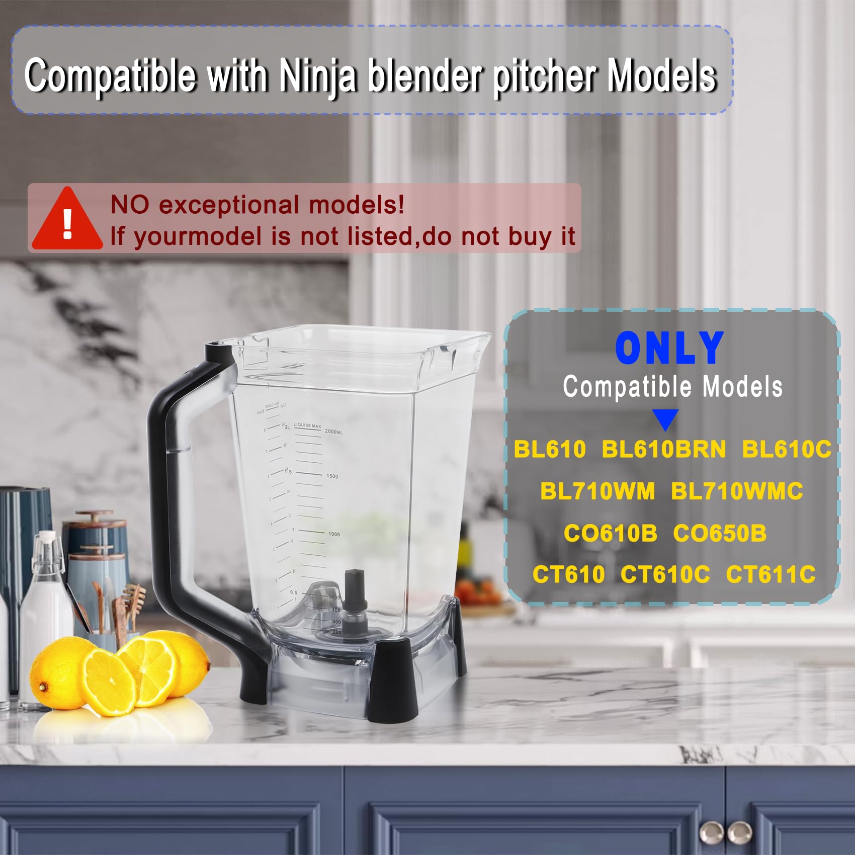 Ninja Blender Pitcher Replacement 72OZ XL Blender Cup for BL610 BL610BRN BL710WM BL710WMC CO650B CT610 C0610B CT610C CT611C - Perfect for Smoothies, Shakes & Crushing Ice