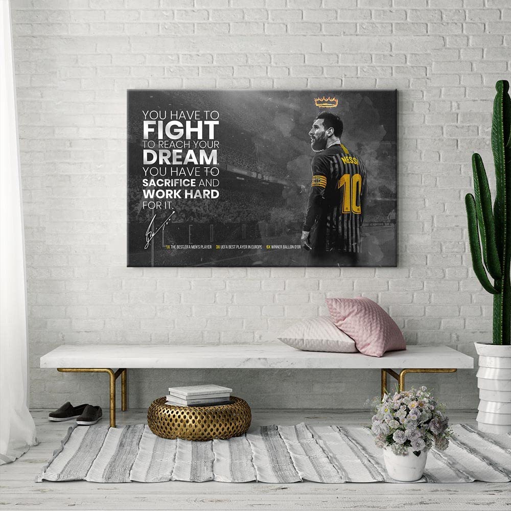Lionel Messi Soccer Poster - Inspirational Football Quotes Canvas Wall Art for Bedroom, Office & Dorm Room Decor - Perfect Gift for Soccer Fans & Sports Lovers (Ideal for Game Room, Man Cave & Teen Boys' Room)
