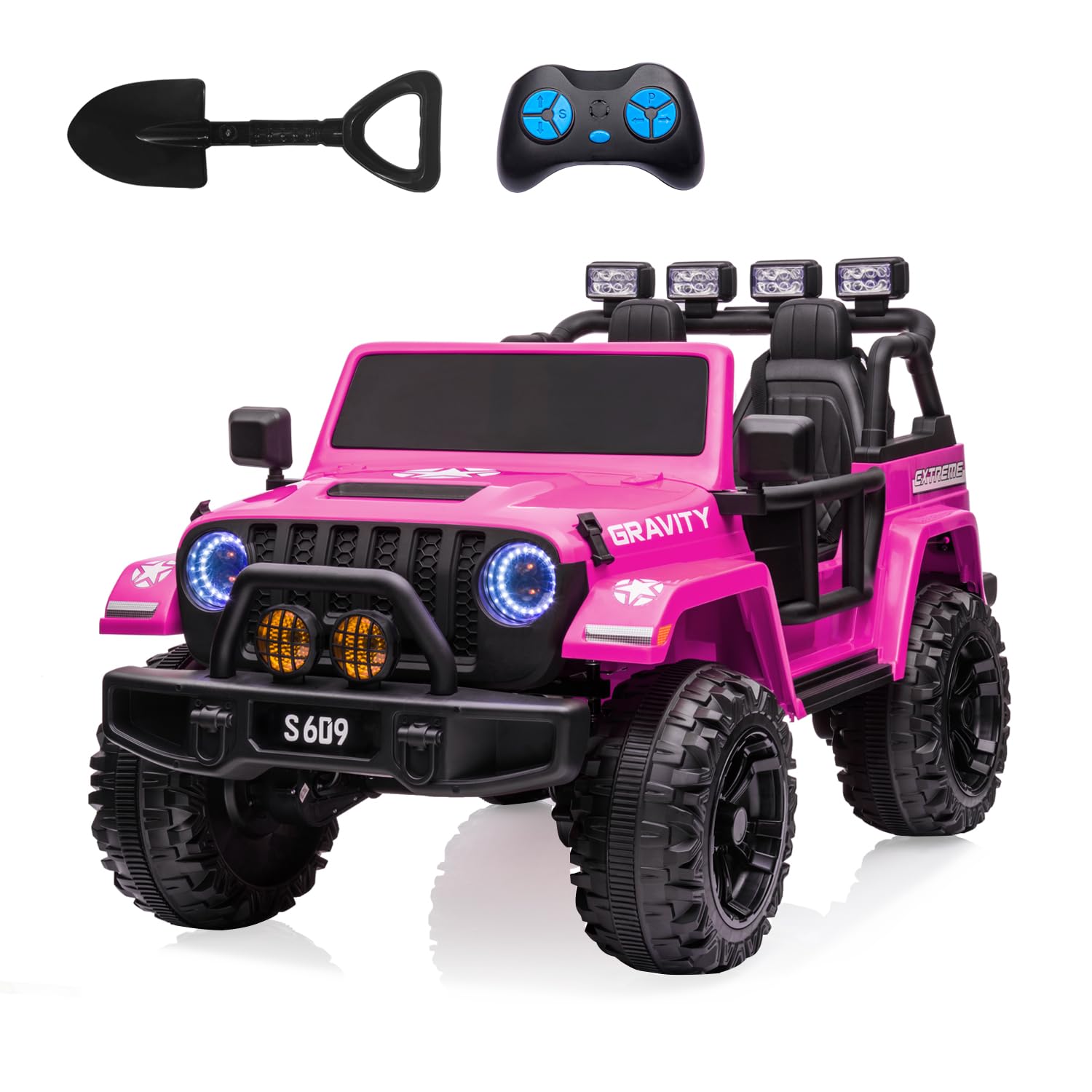 MOLACHI 12V Kids Ride-On Truck - 2 Seater Electric Toy Car with Music, MP3 Player, Safety Belt & LED Lights | 3 Speed Adjustable Battery-Powered Vehicle for Boys & Girls (Pink) | Perfect for Indoor Playrooms & Outdoor Backyard Fun