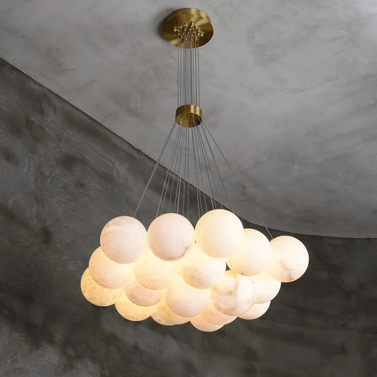 Elegant Alabaster Crystal Ball Chandelier - Modern Ceiling Light Fixture for Dining Room, Bedroom & Living Room Decor