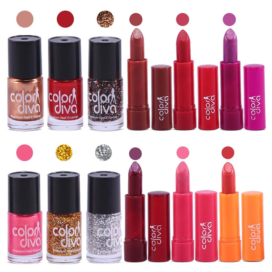 Diva Expression Matte Nail Polish & Color Addiction Lipstick Set - 12 Vibrant Shades (GC551) | Perfect for Parties, Gifts & Everyday Glam