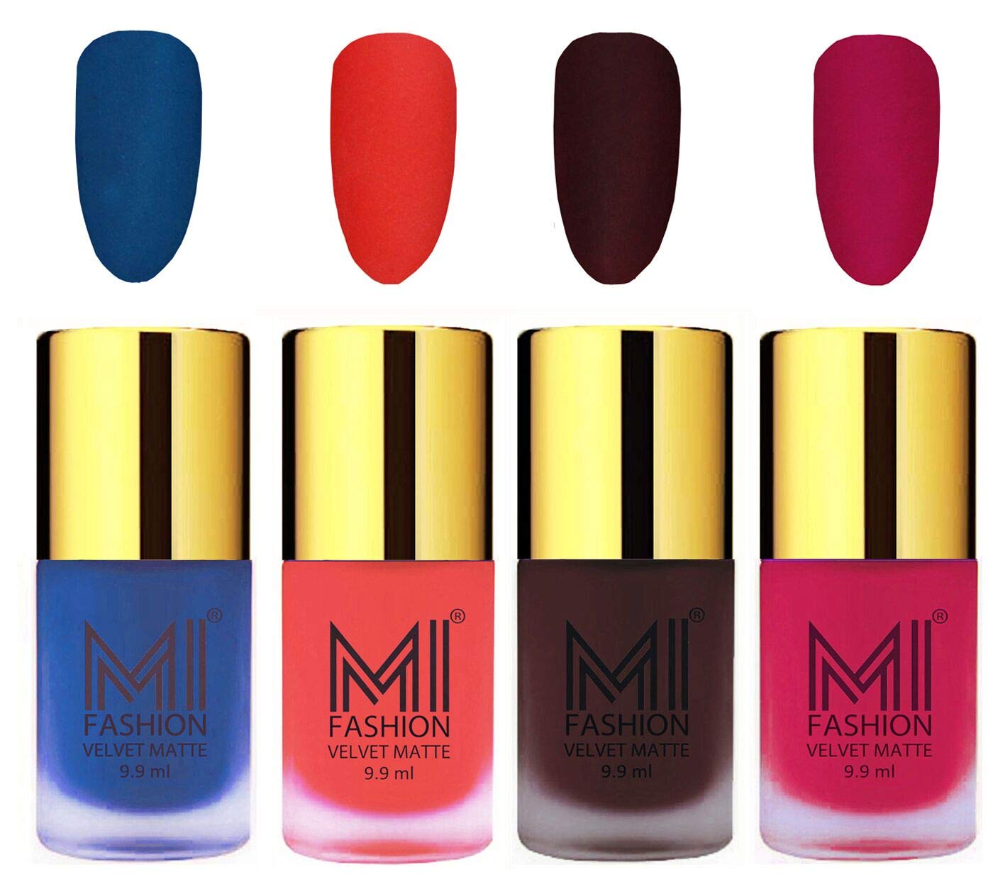 MI FASHION 4-Pack Velvet Matte Nail Polish Set - Navy Blue, Neon Orange, Wine & Pink | 9.9ml Smooth Finish Long Lasting Lacquer | Perfect for Salon, Home Manicure, Parties & Gift Giving